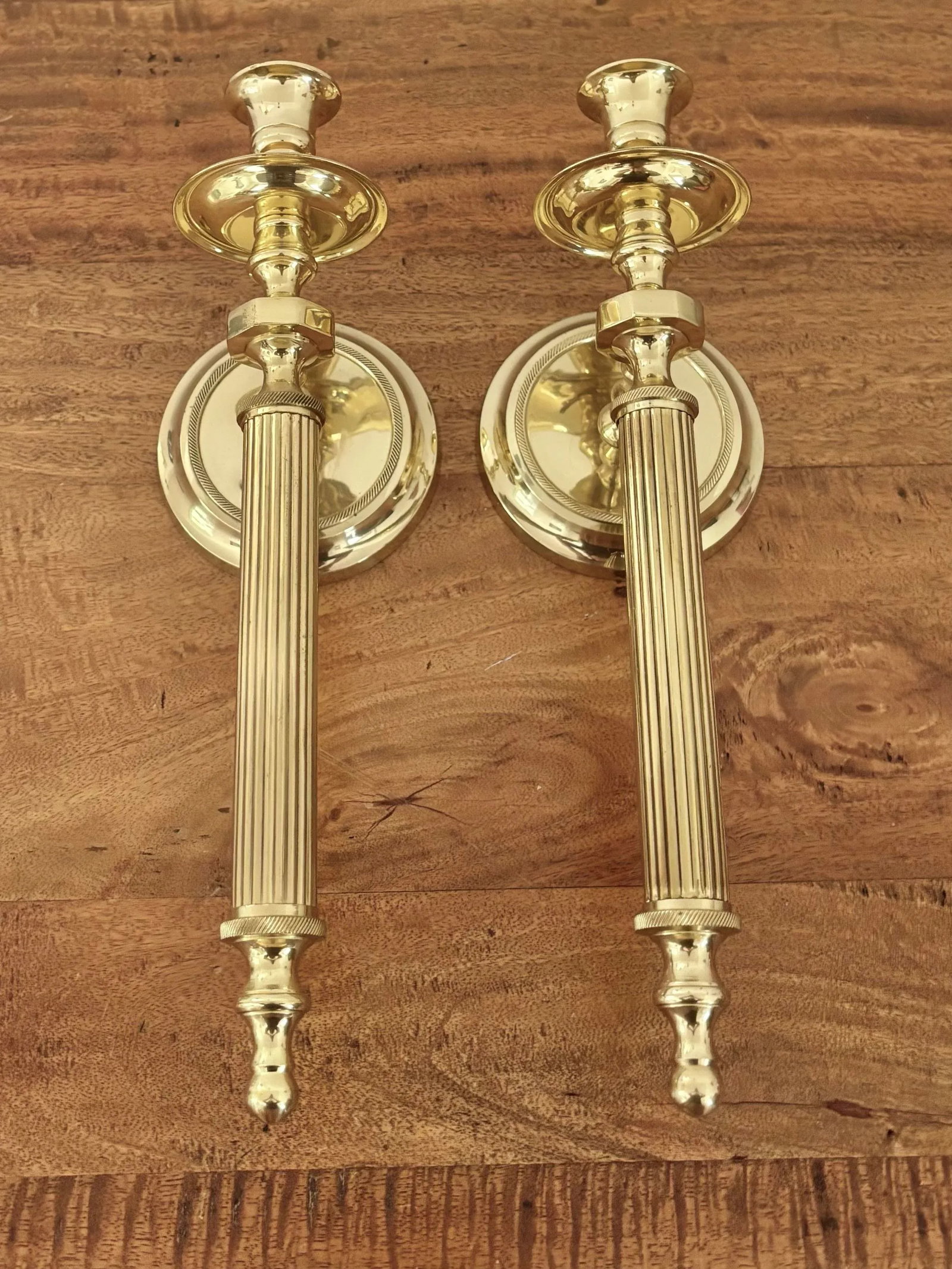 1980s Neoclassical Brass Wall Candle Sconces - A Pair - 2