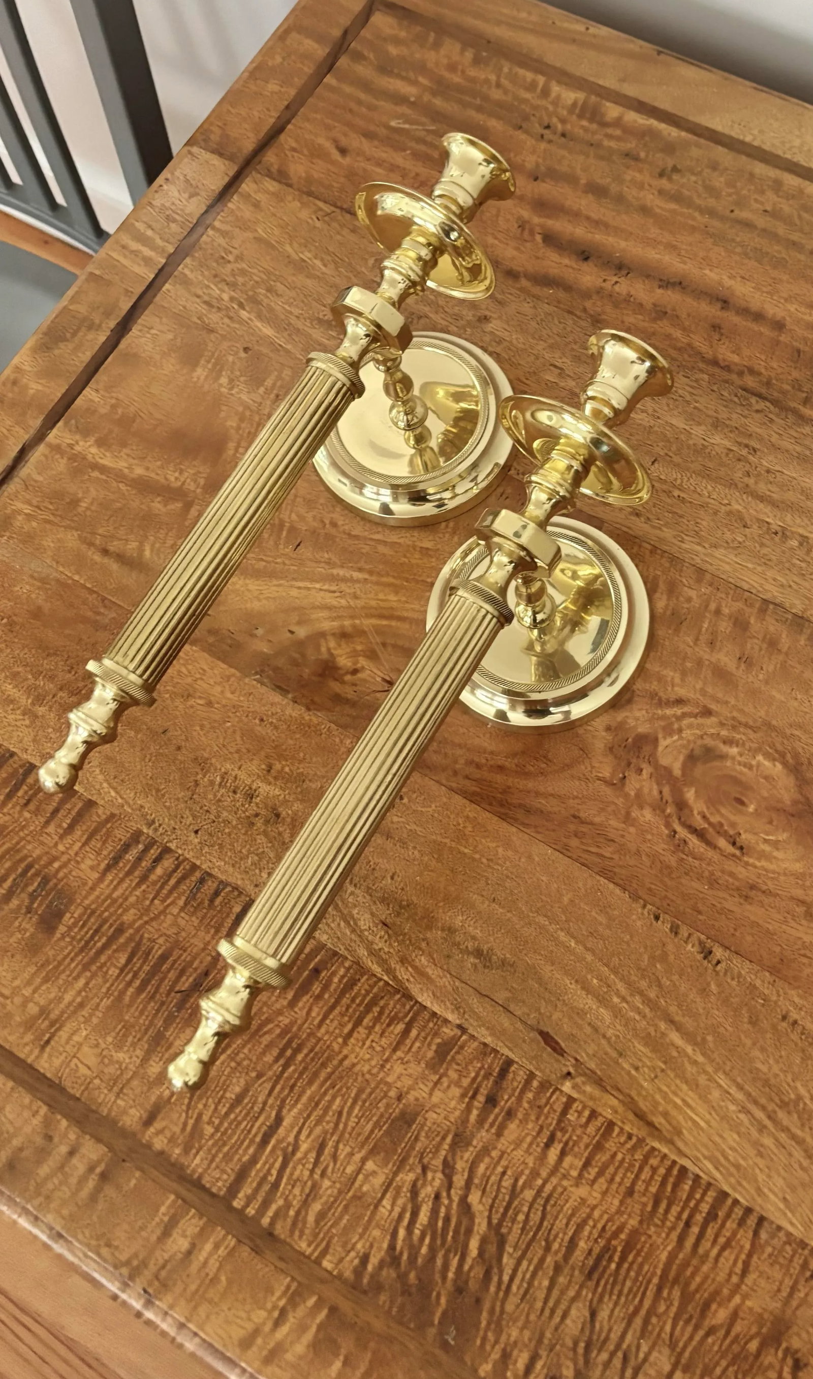1980s Neoclassical Brass Wall Candle Sconces - A Pair - 3