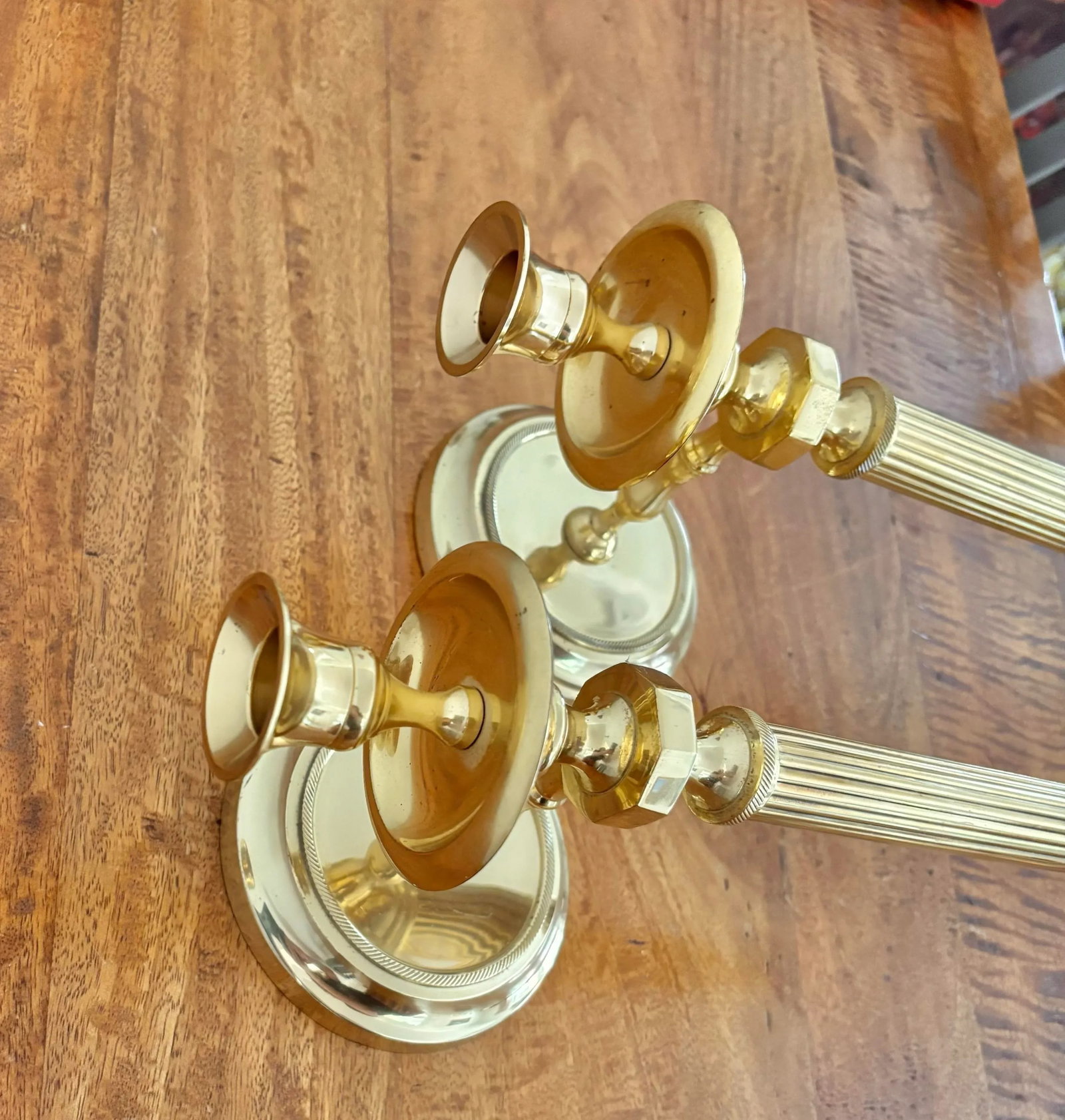 1980s Neoclassical Brass Wall Candle Sconces - A Pair - 4