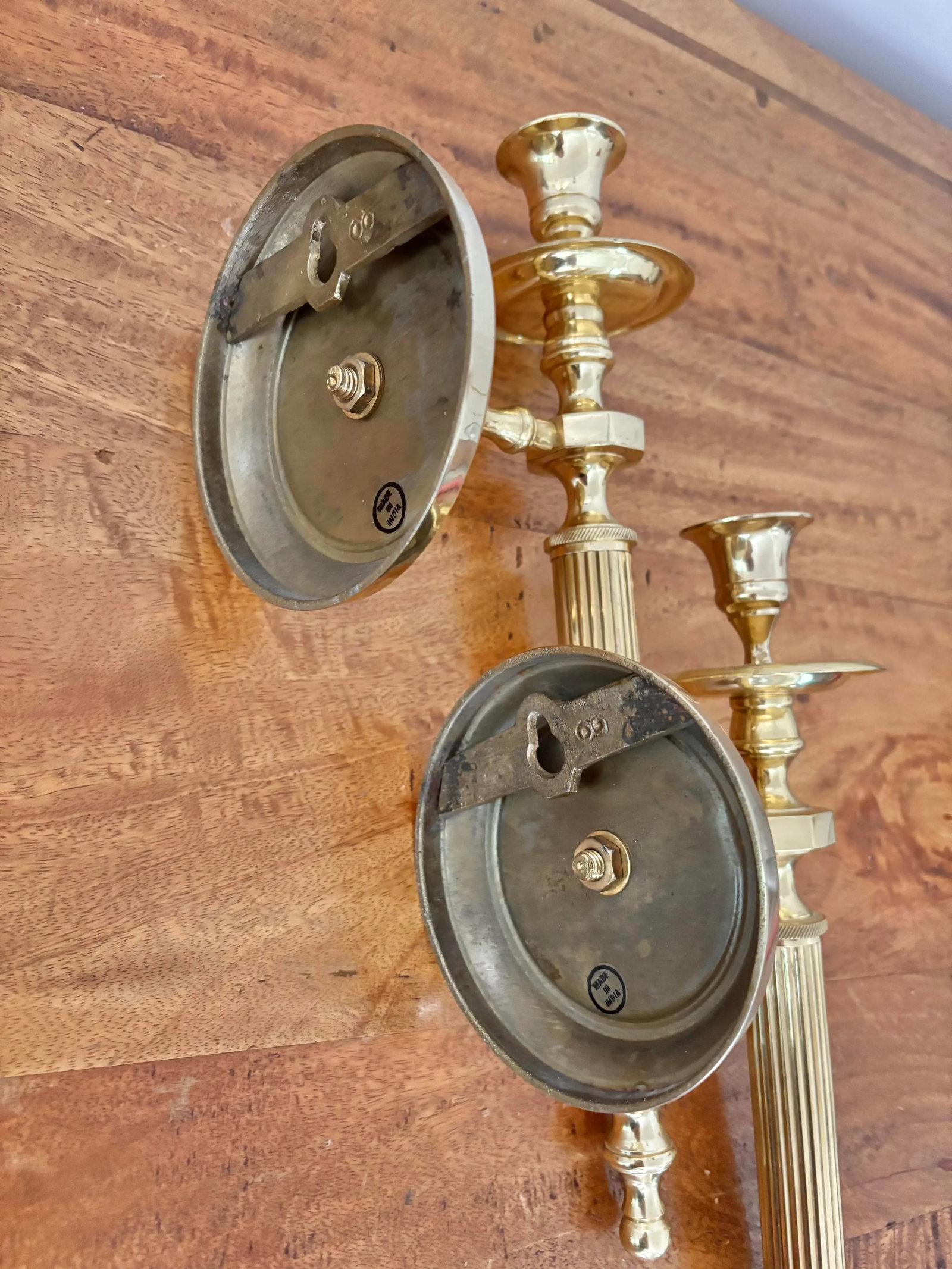 1980s Neoclassical Brass Wall Candle Sconces - A Pair - 5
