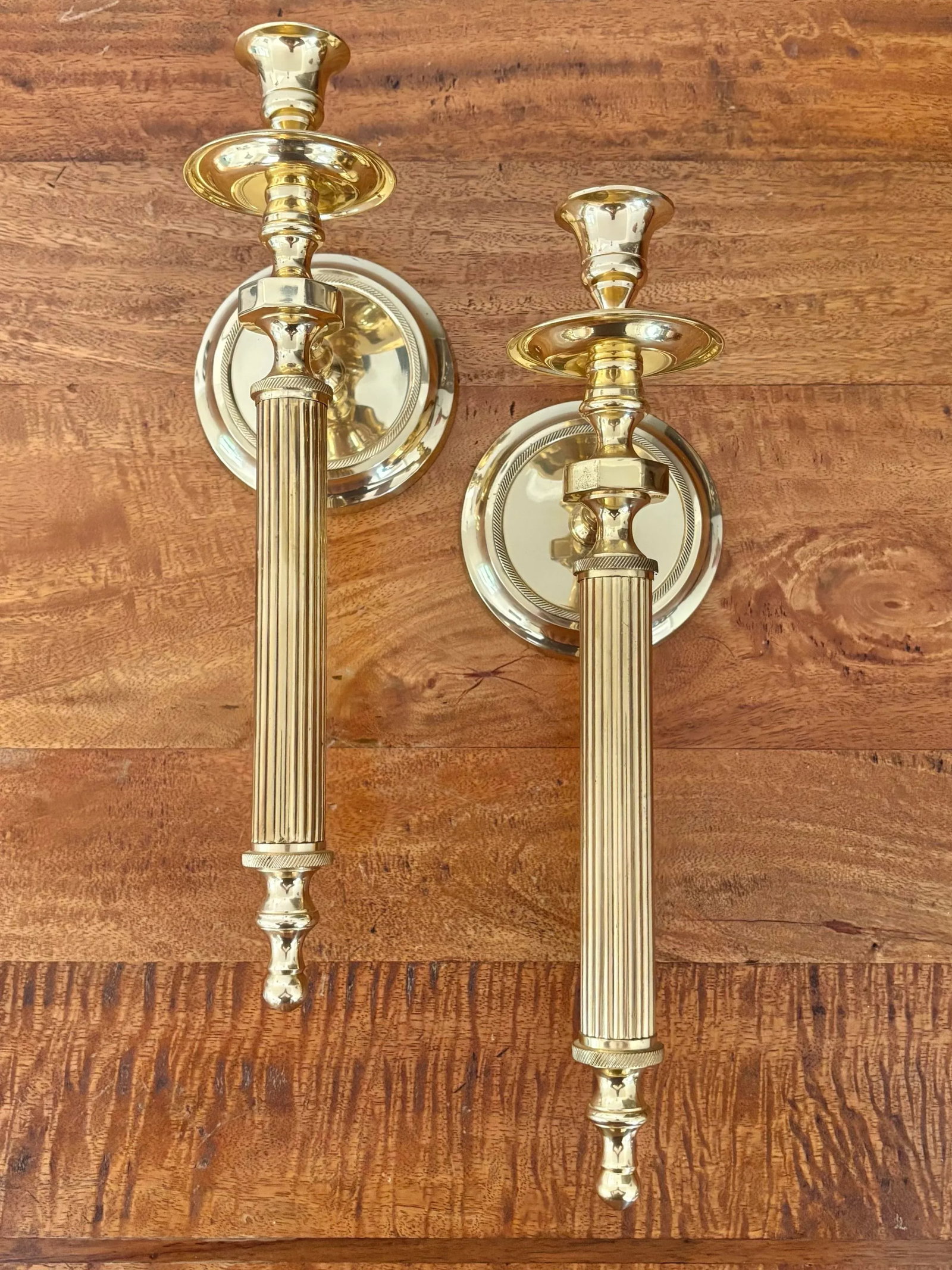 1980s Neoclassical Brass Wall Candle Sconces - A Pair - 6