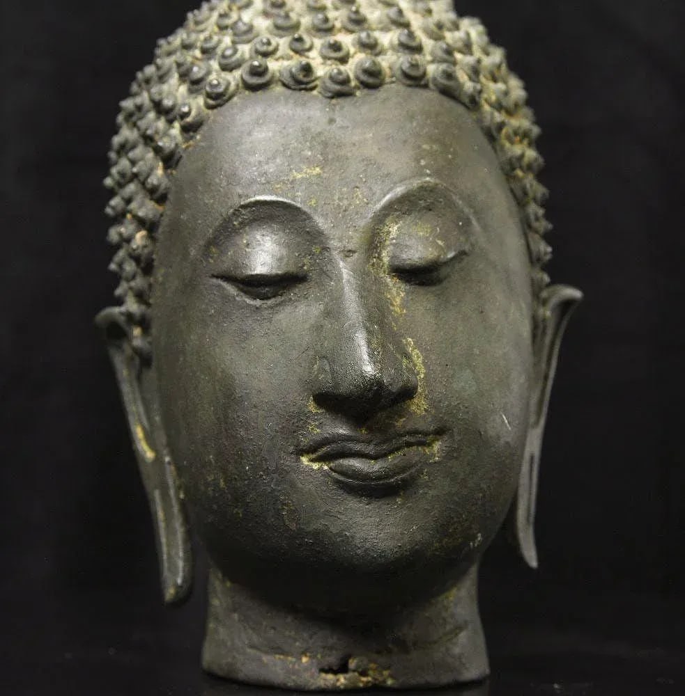 Antique Thai Bronze Buddha Head of Walking Buddha From the Ancient Kingdom of Sukhothai - 2