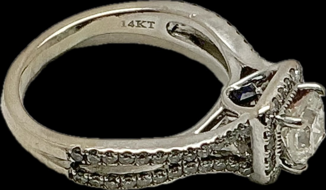 14k White Gold Diamond Engagement Ring With Sapphires Vera Wang Love Collection - 3