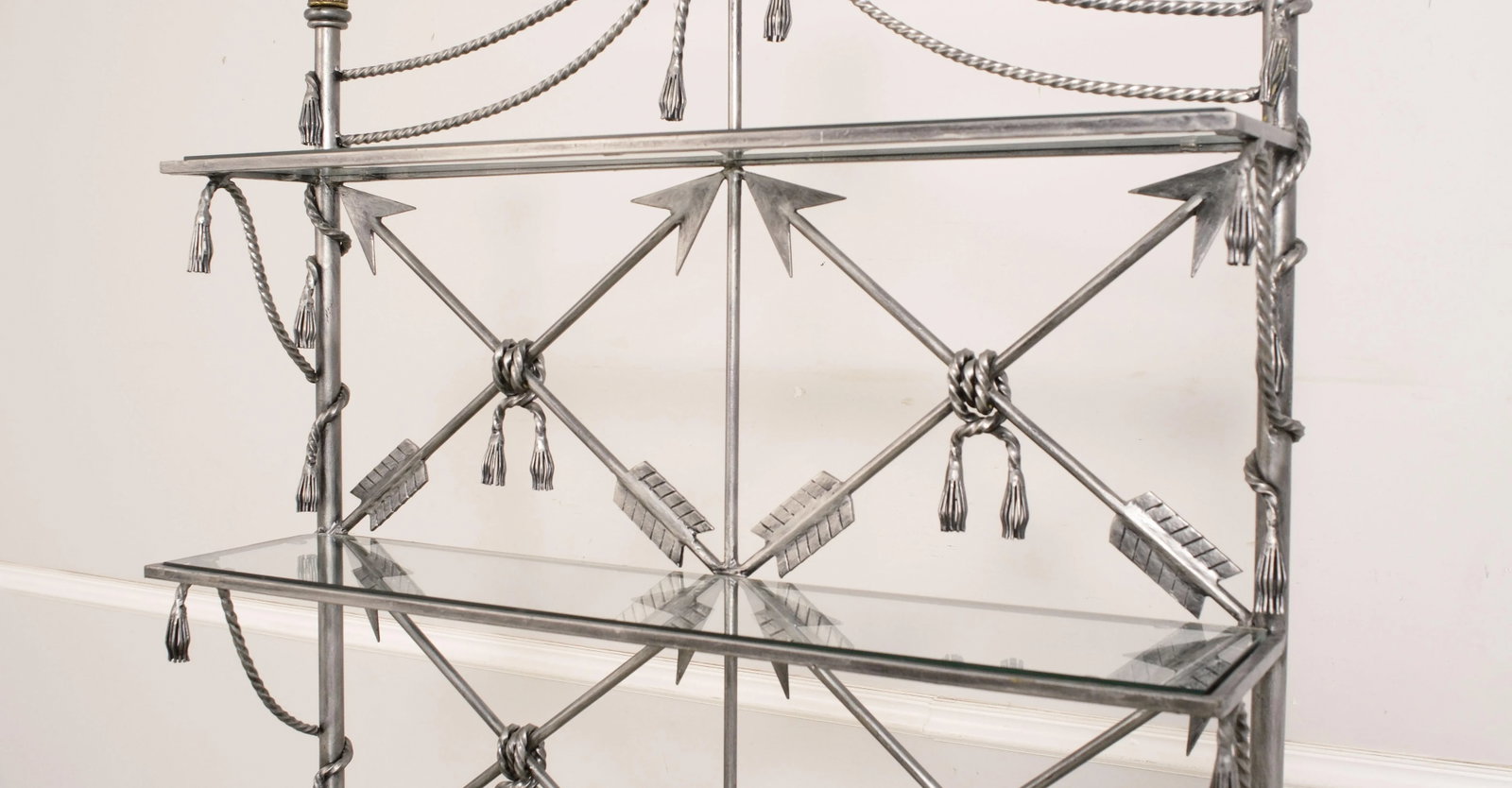 Neoclassical Style Wrought Iron Brass & Glass Wine Rack - 3