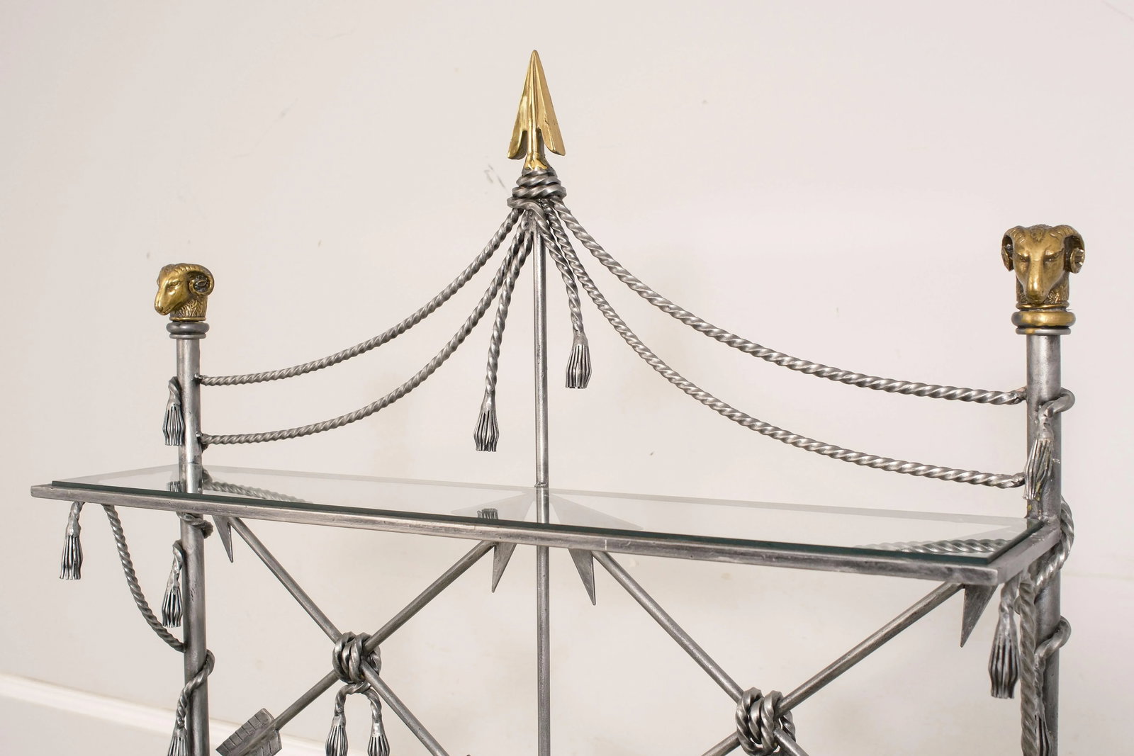 Neoclassical Style Wrought Iron Brass & Glass Wine Rack - 4