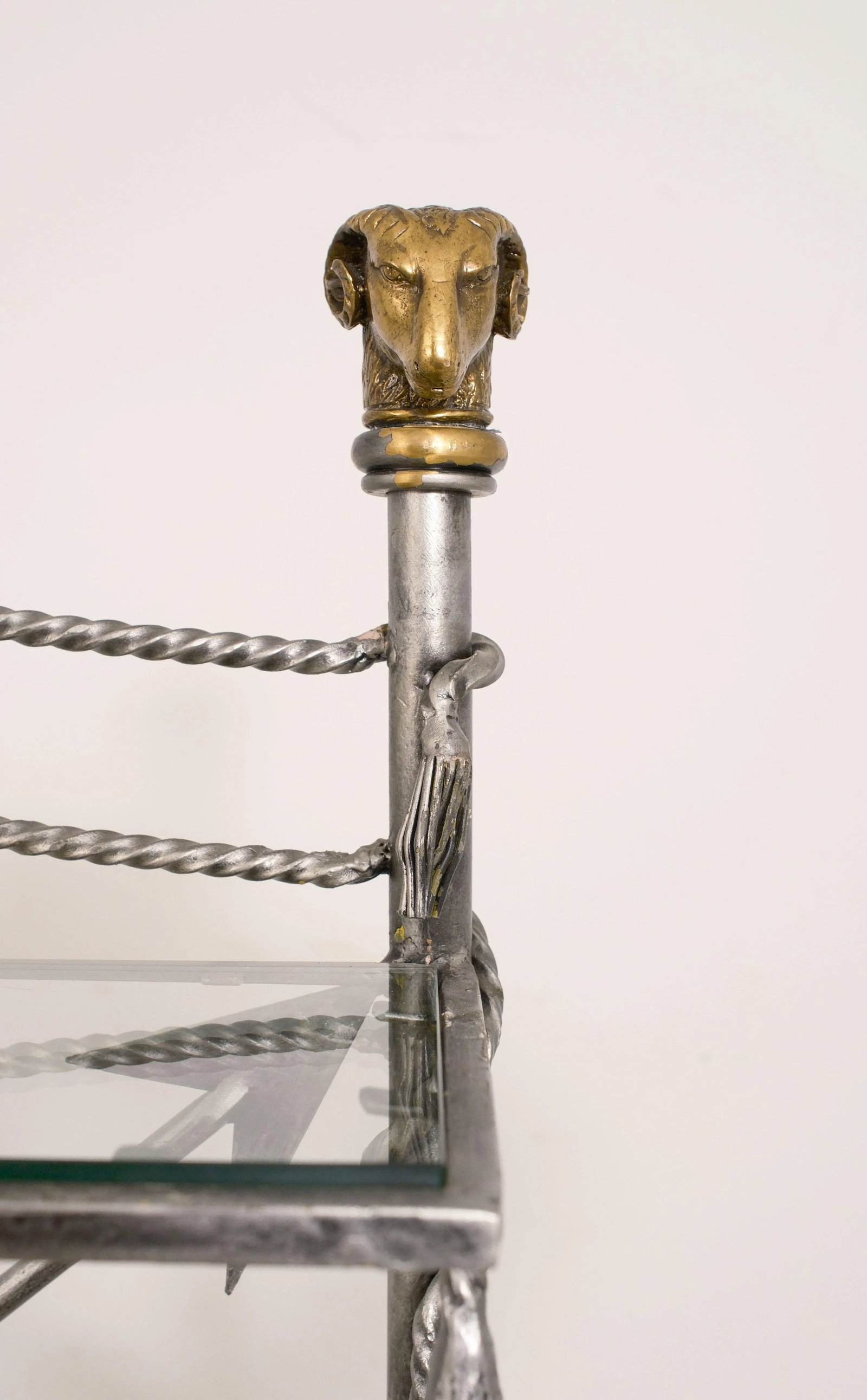 Neoclassical Style Wrought Iron Brass & Glass Wine Rack - 5