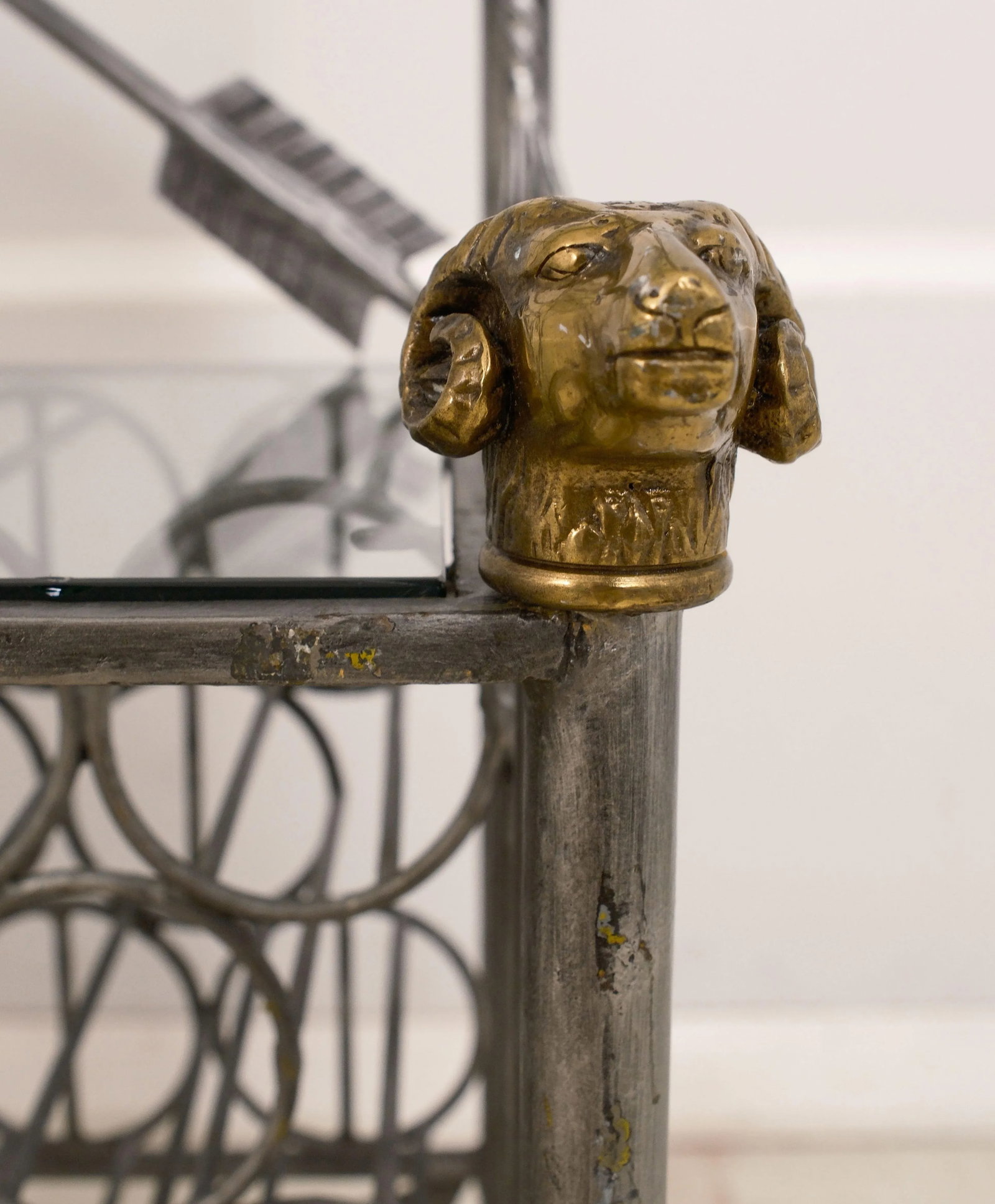 Neoclassical Style Wrought Iron Brass & Glass Wine Rack - 8