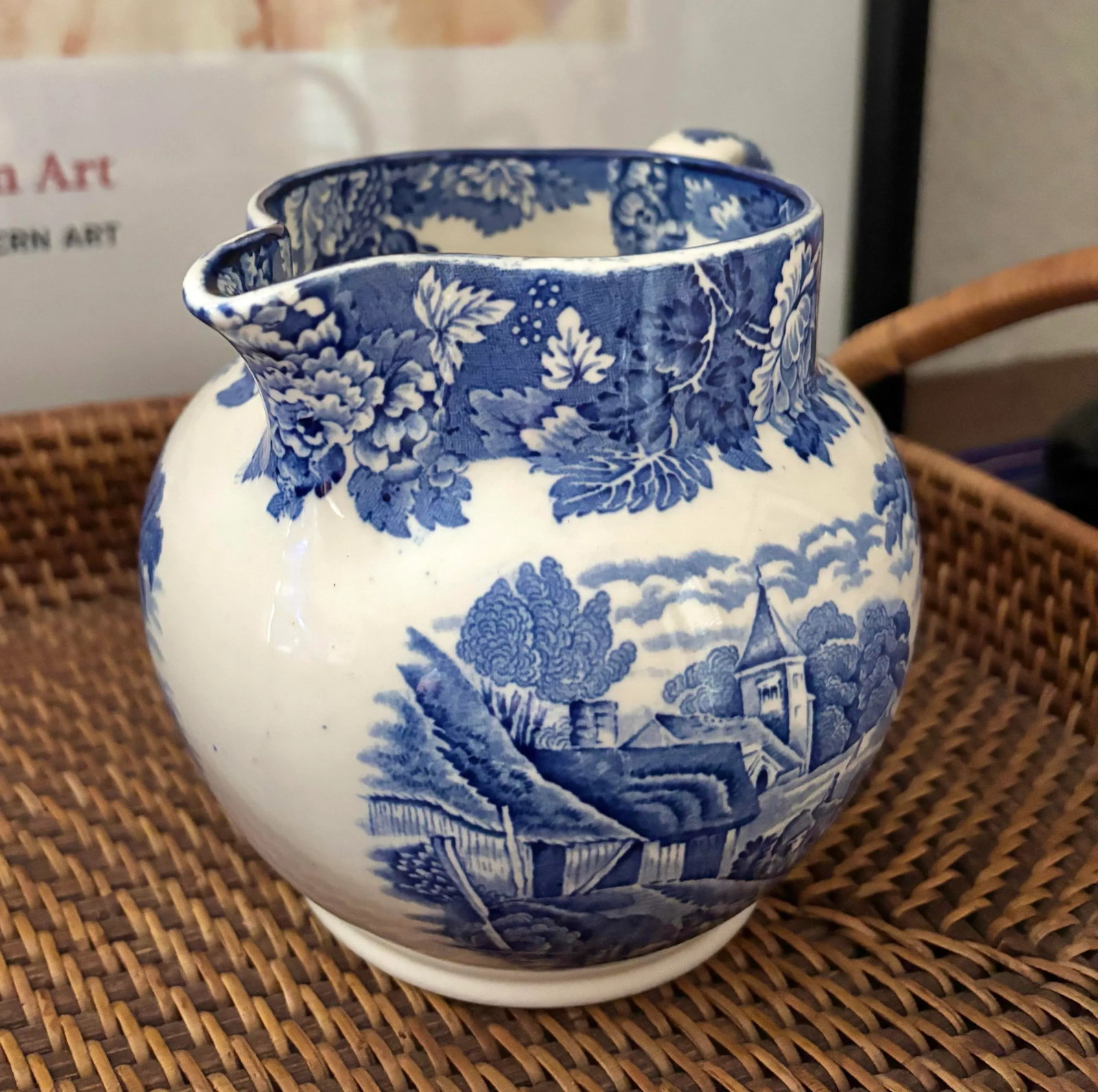 Mid 20th Century English "Enoch Woods" Pitcher Jug in Blue and White - 4