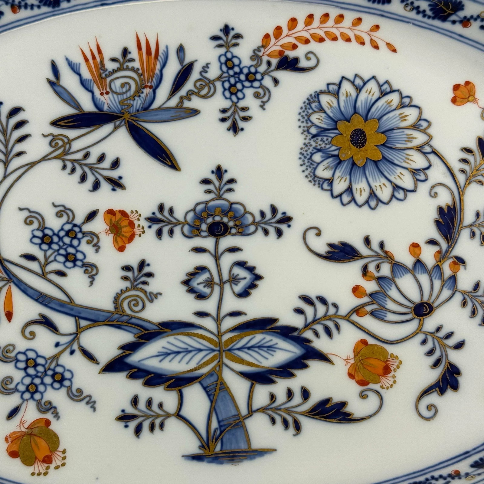 Antique Meissen Blue Onion Rich Gilded Large 18" Scalloped Platter - 2