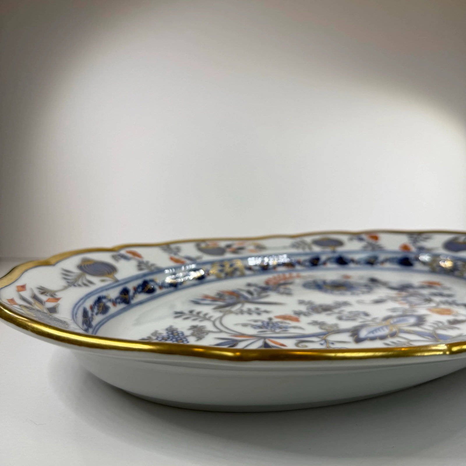 Antique Meissen Blue Onion Rich Gilded Large 18" Scalloped Platter - 3