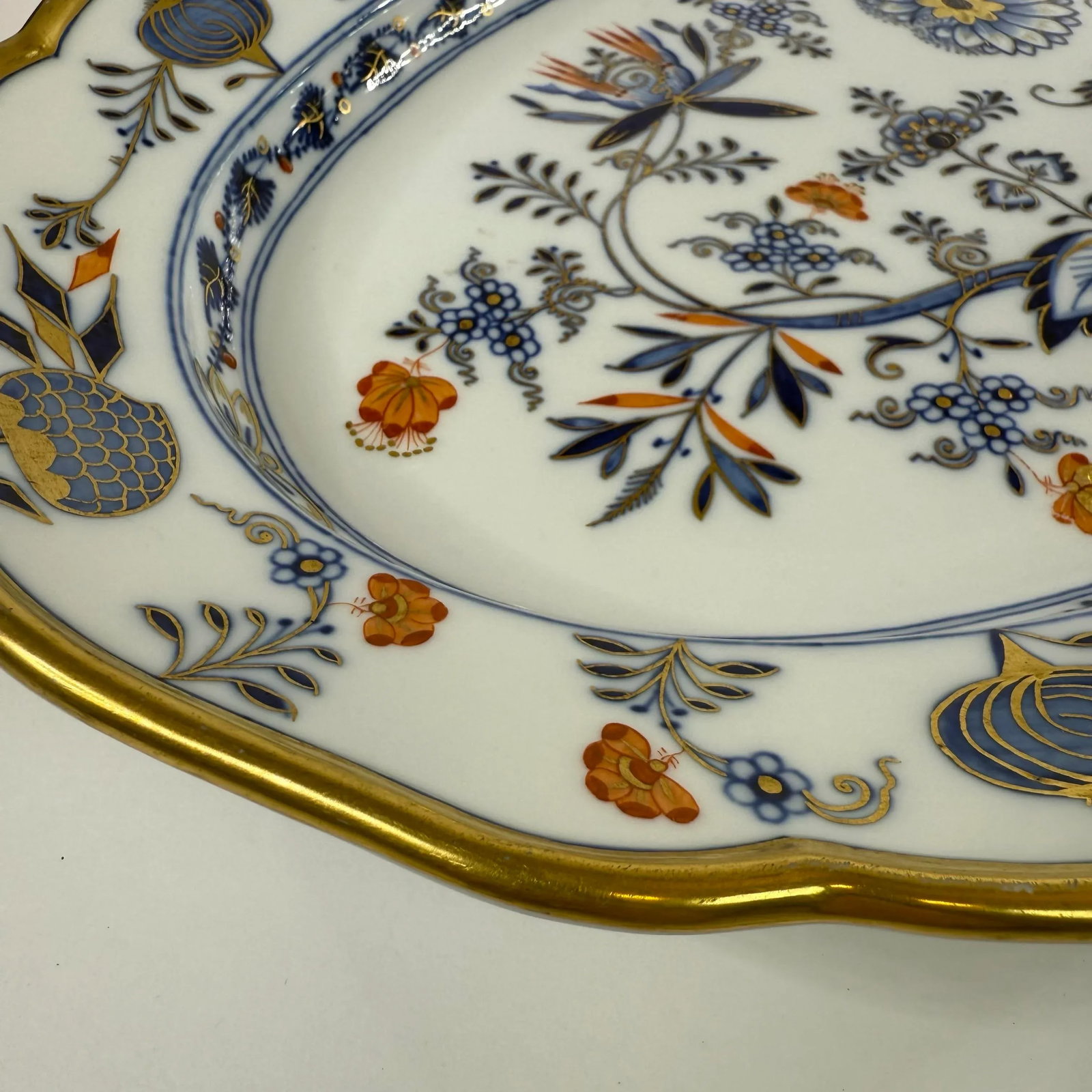 Antique Meissen Blue Onion Rich Gilded Large 18" Scalloped Platter - 5