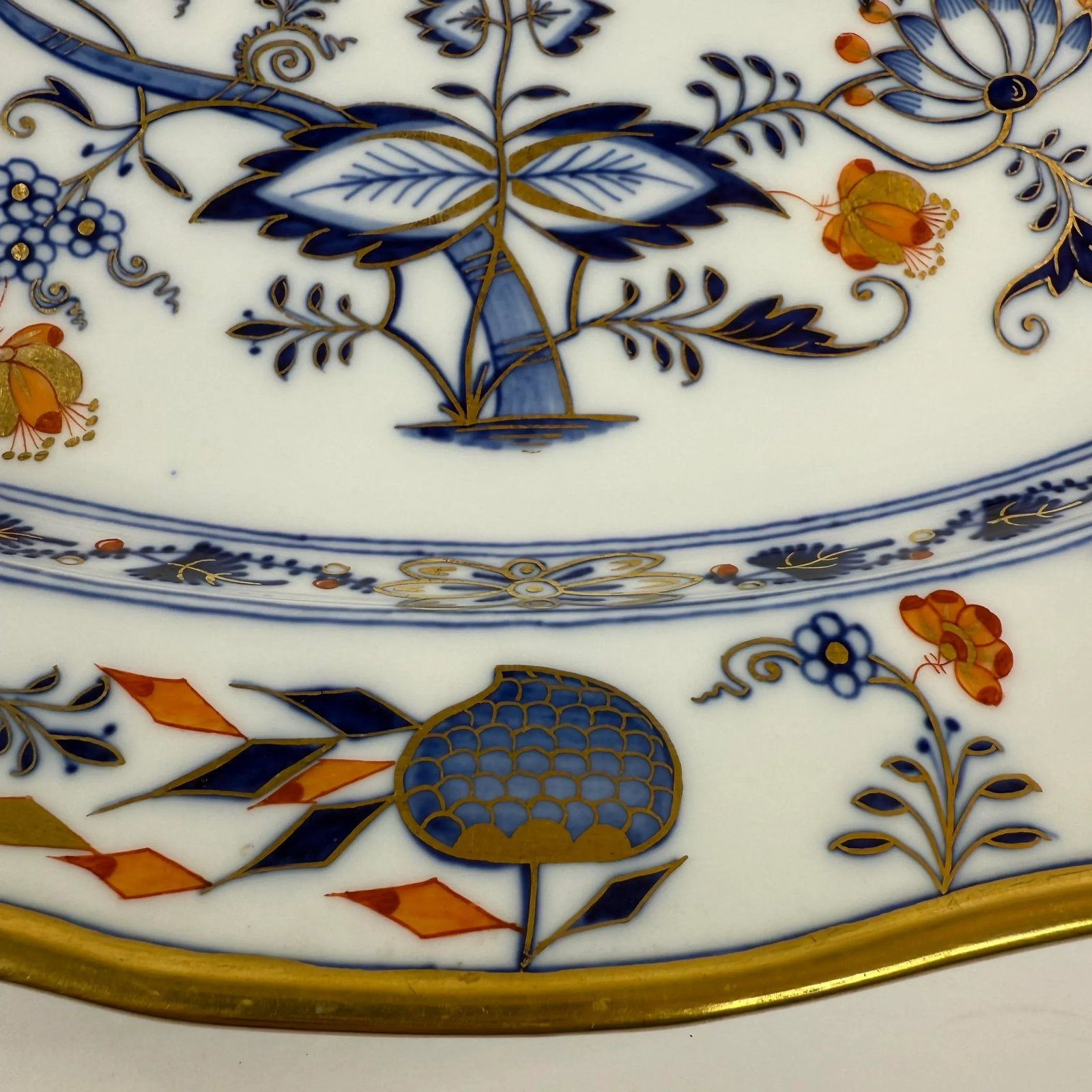 Antique Meissen Blue Onion Rich Gilded Large 18" Scalloped Platter - 8