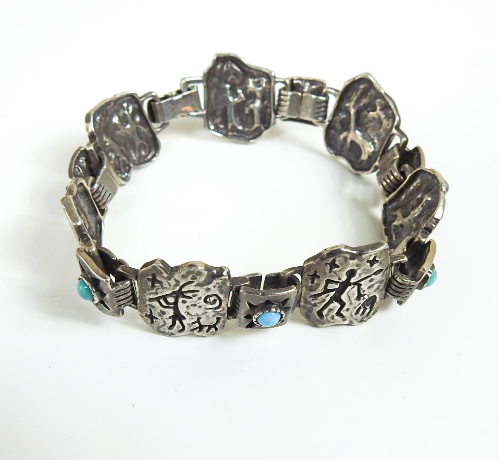 Late 20th Century Sterling Silver and Turquoise Link Bracelet - 2