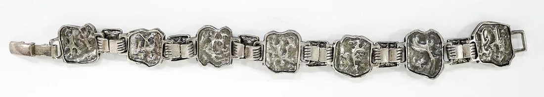 Late 20th Century Sterling Silver and Turquoise Link Bracelet - 9