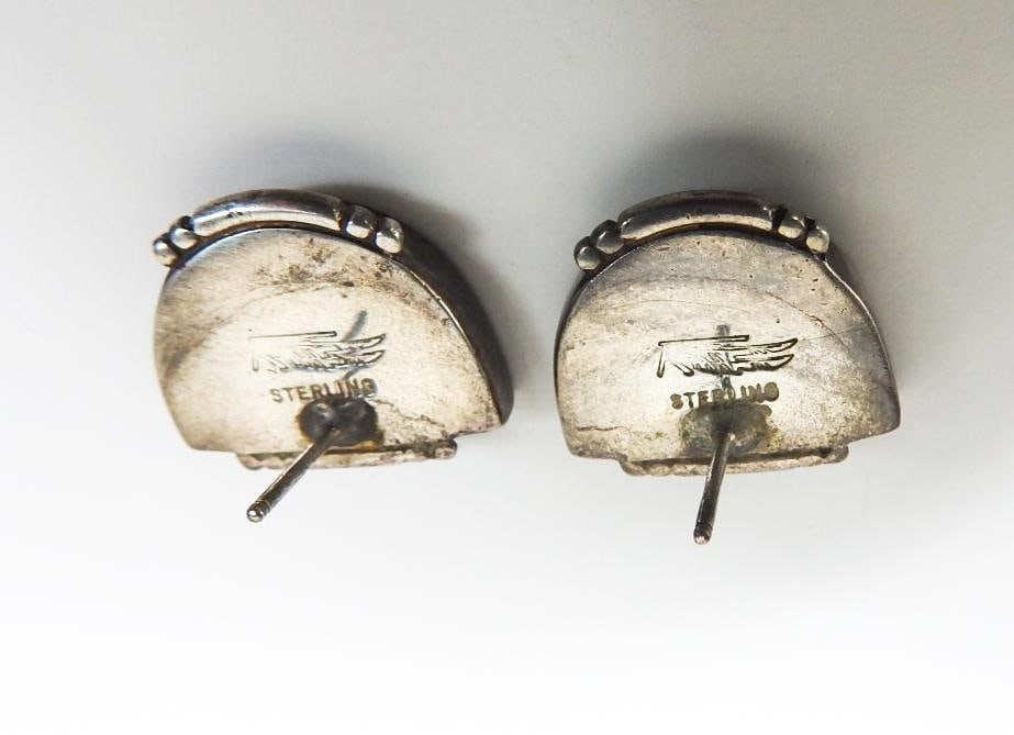 Late 20th Century Native American Sterling Turquoise Lapis Inlay Earrings - 3