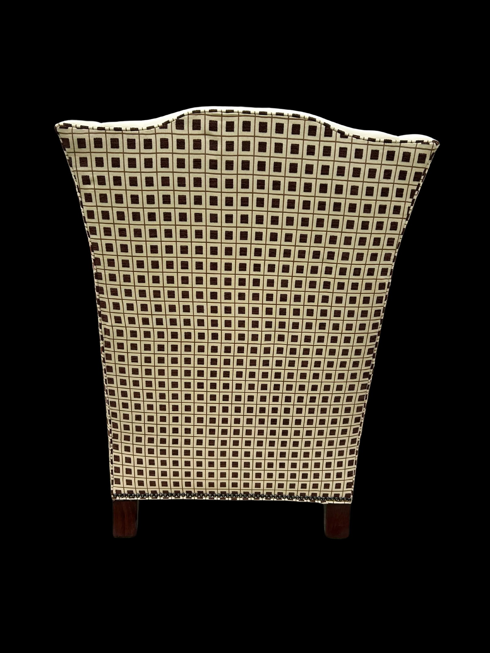 Pair of Vintage Henredon Wingback Chairs – Ivory Leather, Geometric Pattern, Nailhead Trim - 7