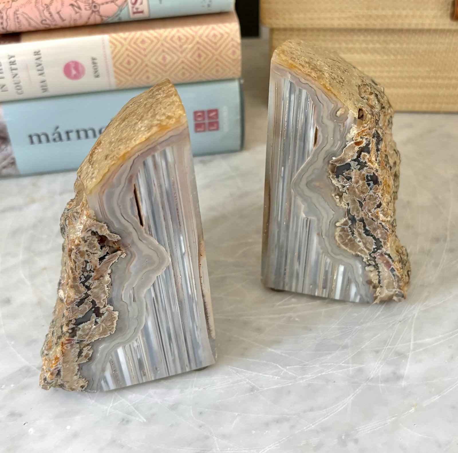 Polished Agate Geode Bookends or Decorative Objects - A Pair - 3