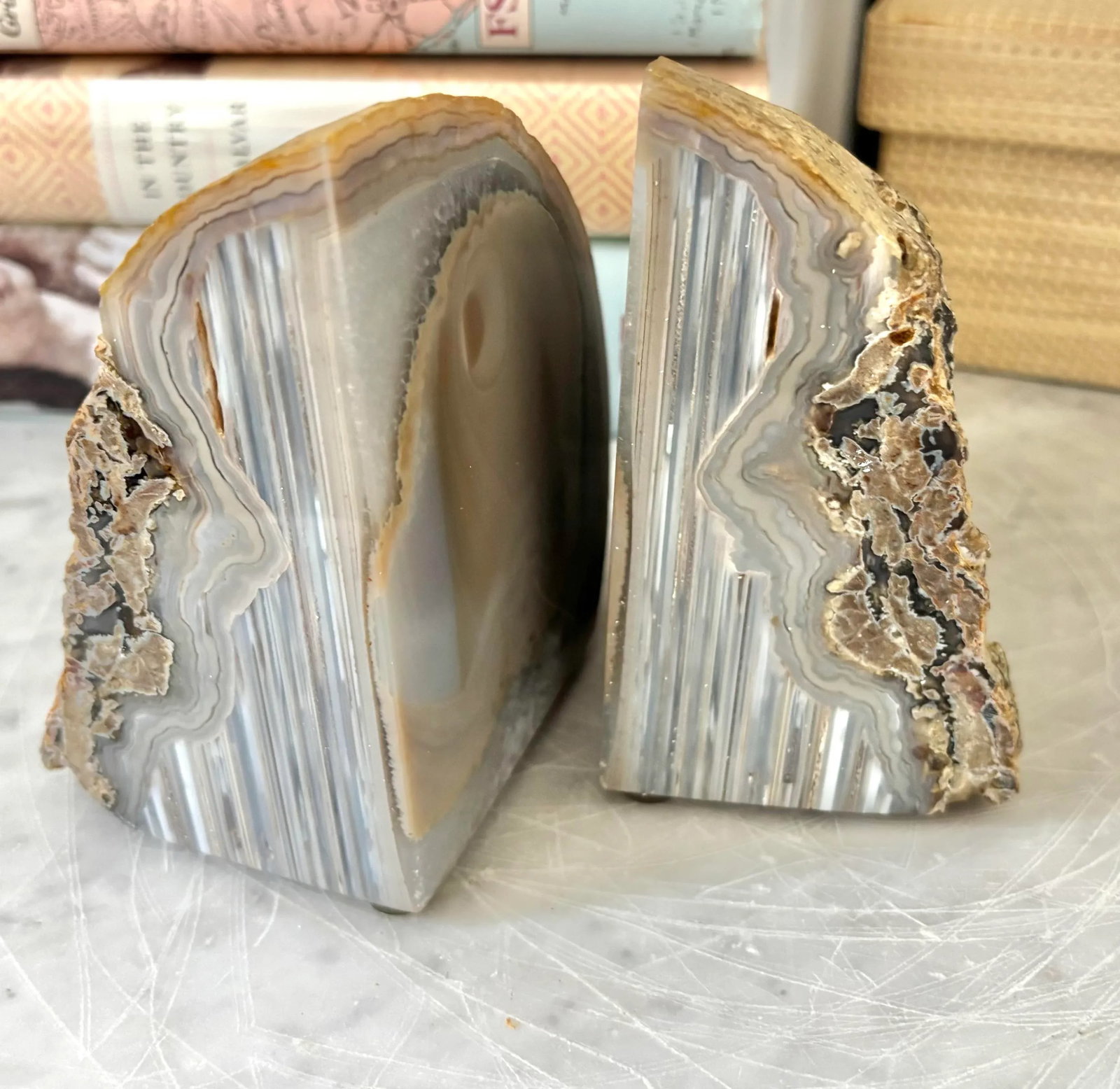 Polished Agate Geode Bookends or Decorative Objects - A Pair - 6