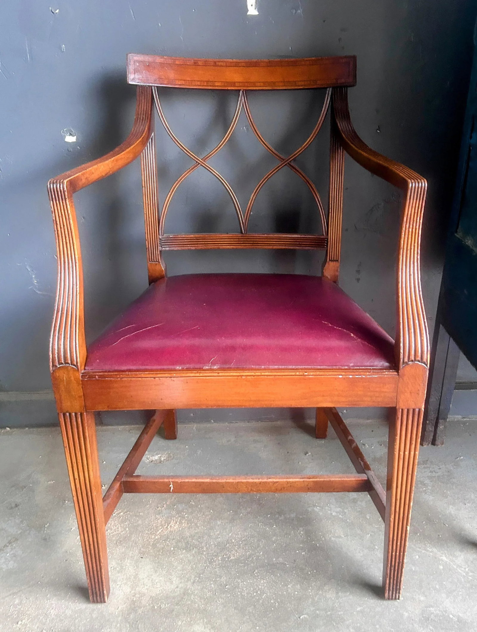 Late 19th Century Regency Style Walnut and Leather Arm Chair - 2