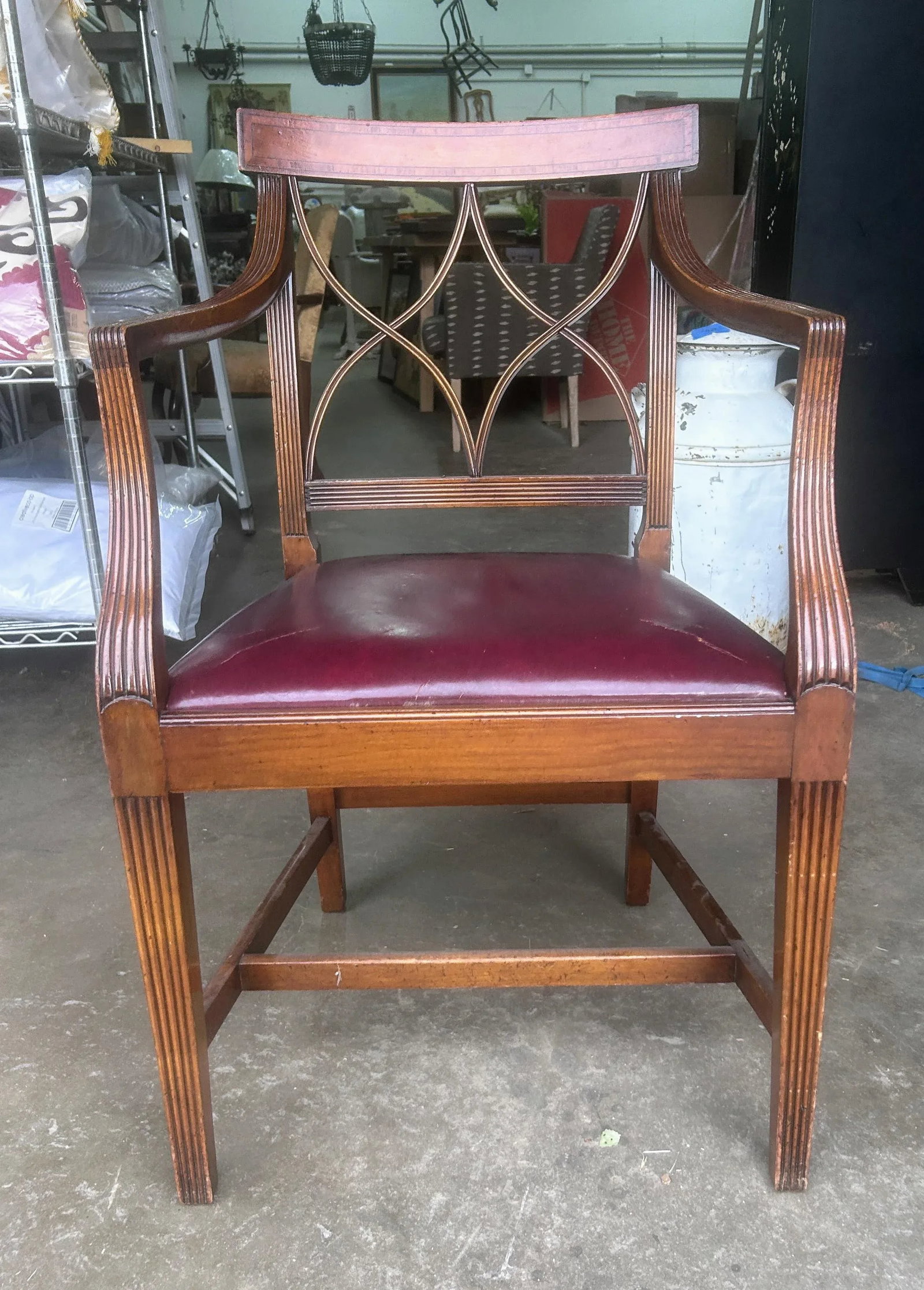 Late 19th Century Regency Style Walnut and Leather Arm Chair - 5