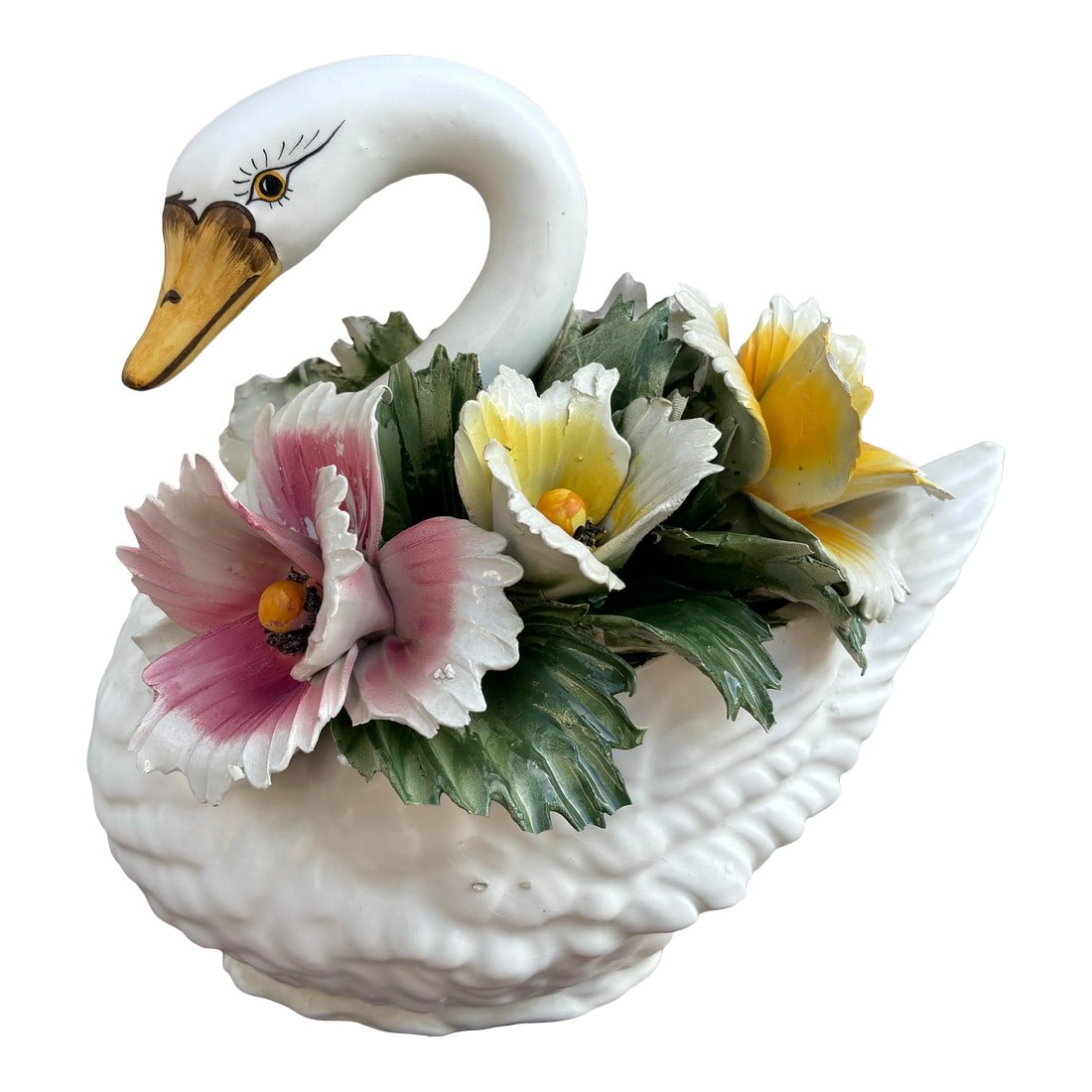 Vintage Capodimonte Floral Swan Centerpiece With Neopolitan N and 5-Point Crown (1 of 11)
