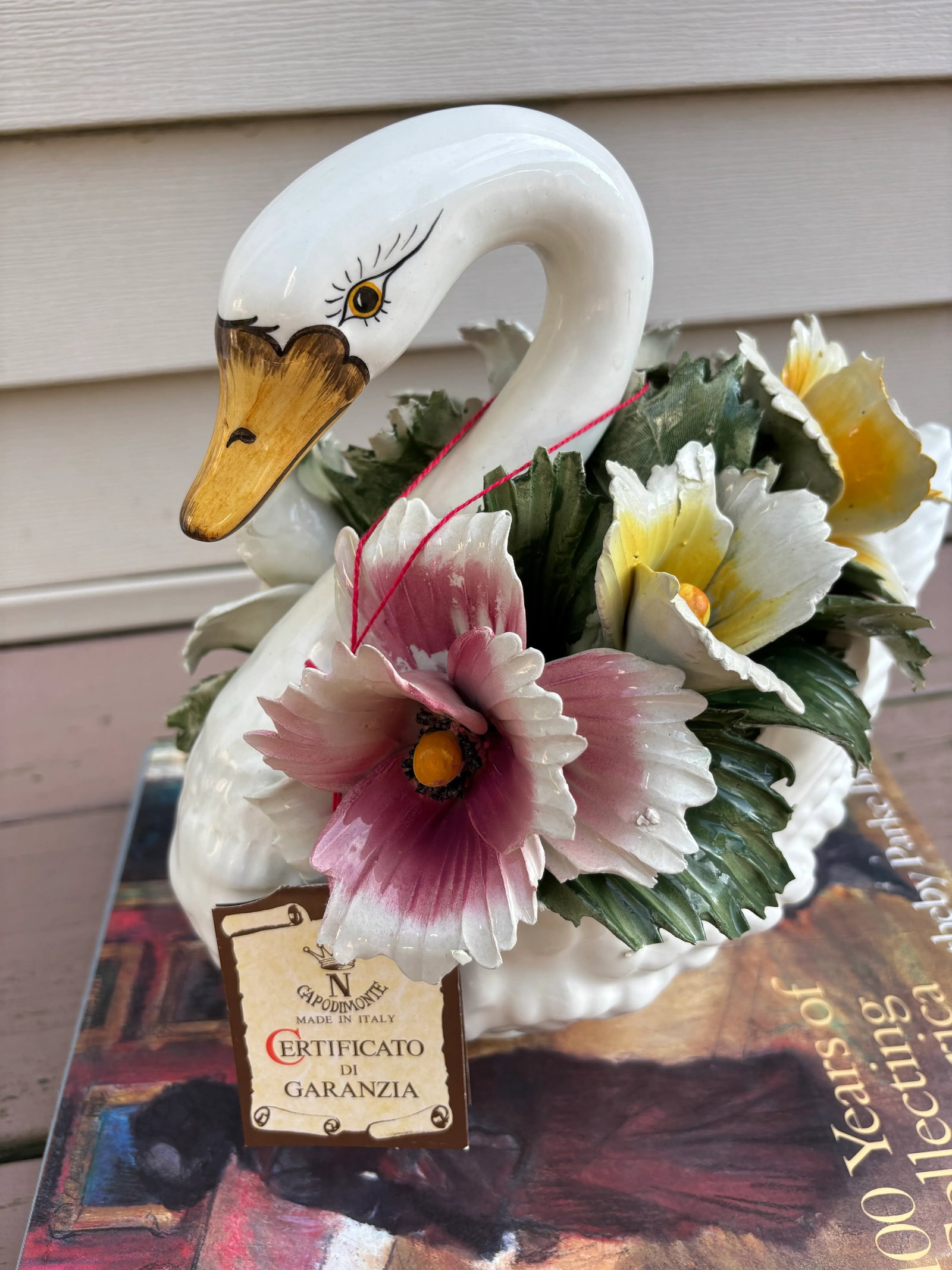 Vintage Capodimonte Floral Swan Centerpiece With Neopolitan N and 5-Point Crown - 2