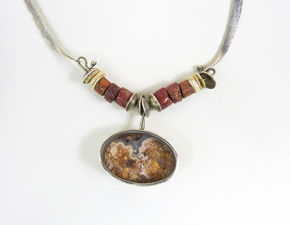 Contemporary Artisan Sterling Agate Necklace - 2