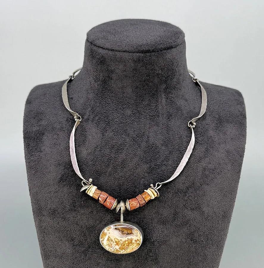 Contemporary Artisan Sterling Agate Necklace - 4