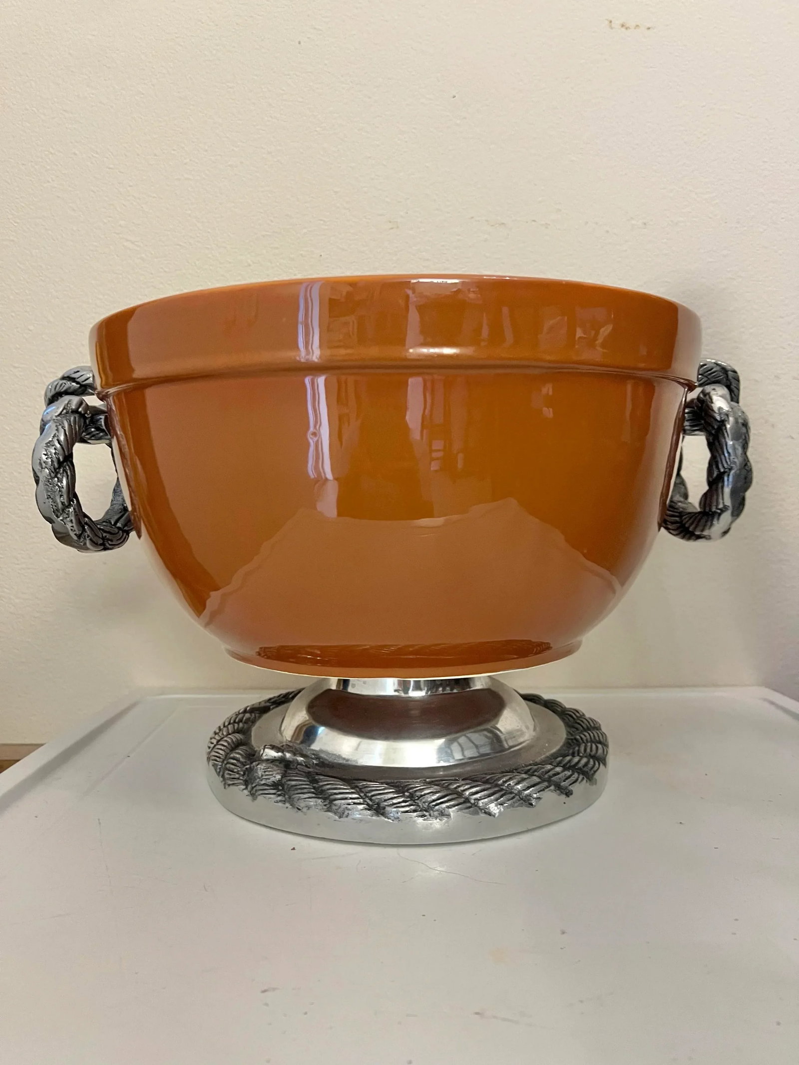Ceramic Salad Serving Bowl Set With Silver Accents - 3 Pieces - 2