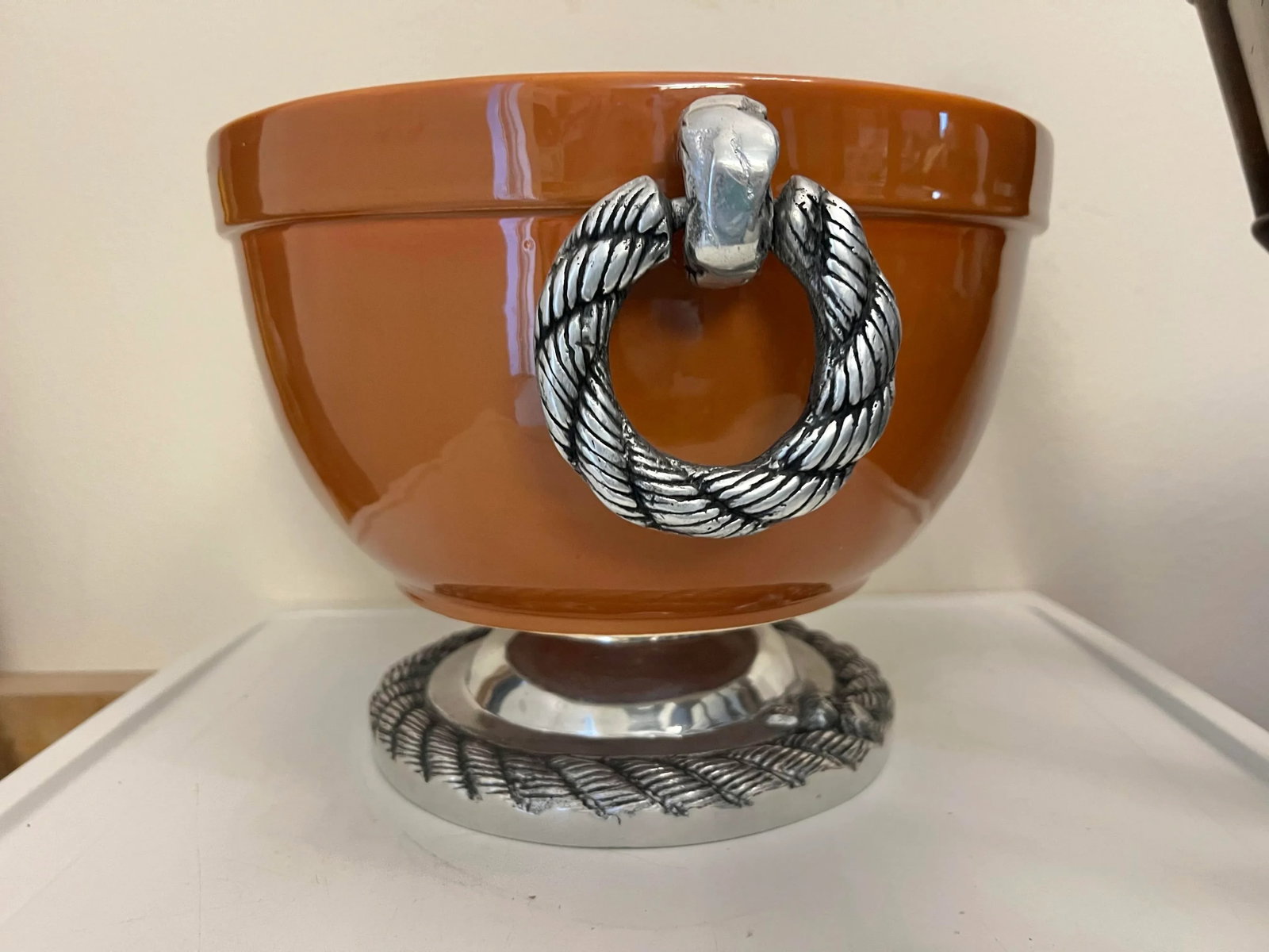 Ceramic Salad Serving Bowl Set With Silver Accents - 3 Pieces - 3
