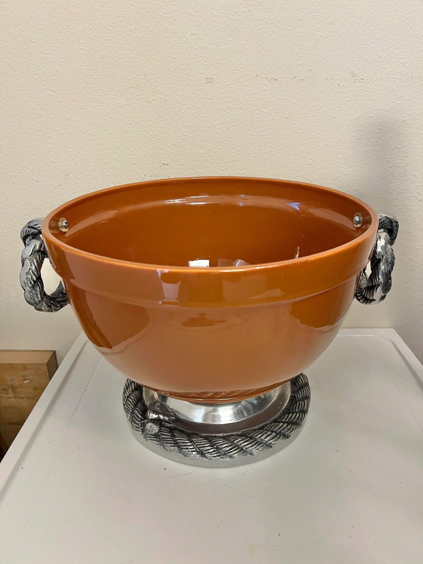 Ceramic Salad Serving Bowl Set With Silver Accents - 3 Pieces - 8
