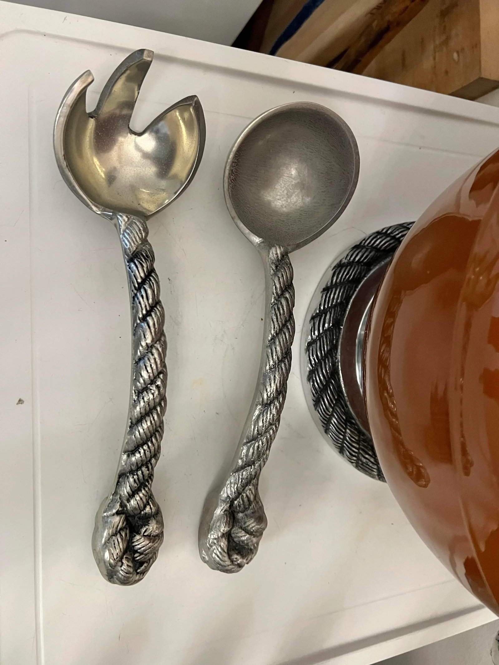 Ceramic Salad Serving Bowl Set With Silver Accents - 3 Pieces - 9