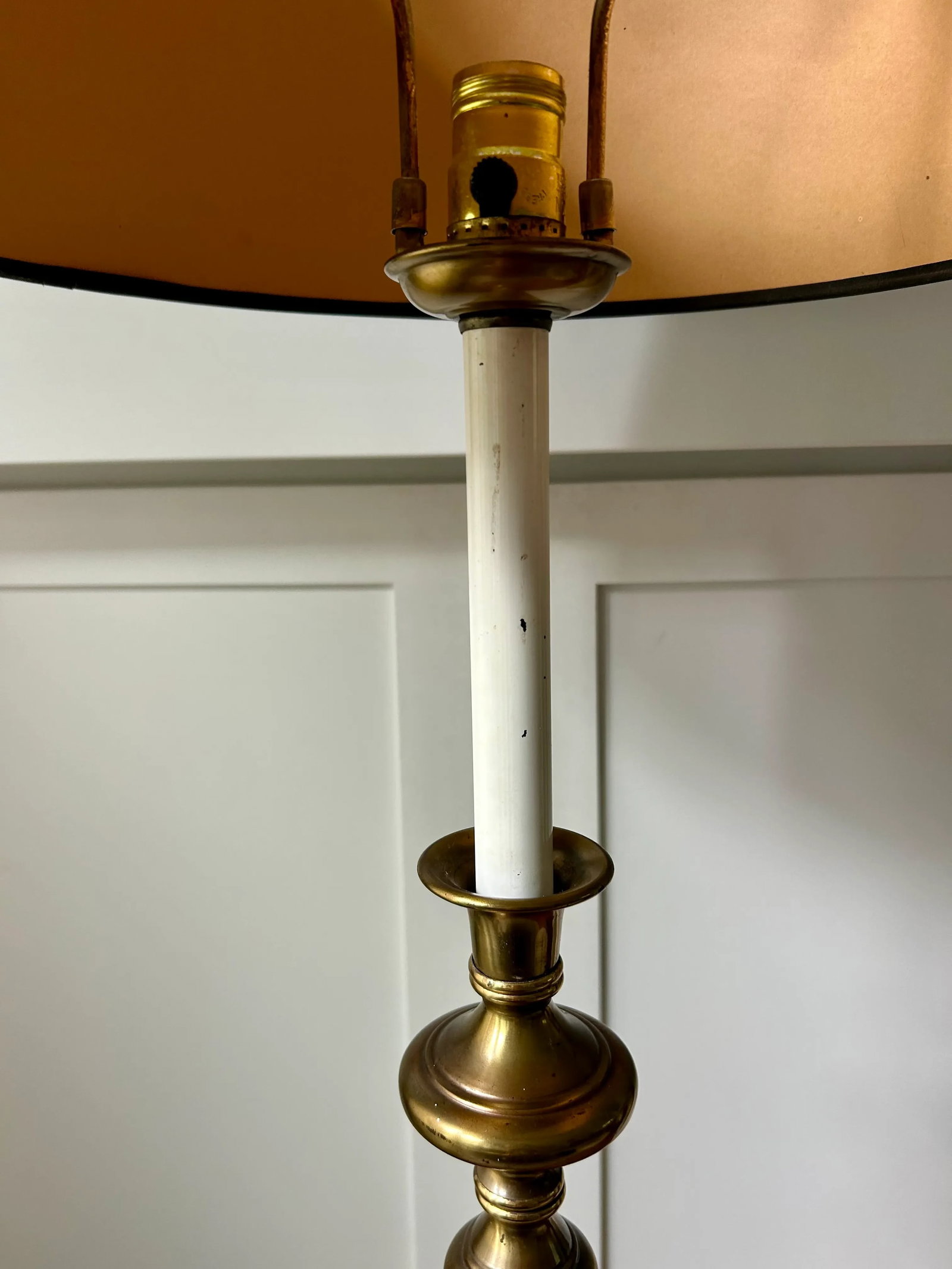 Vintage Mid-Century Modern Hollywood Regency Gold Stacked Orb Floor Lamp With Black Hardback Drum Sh - 7