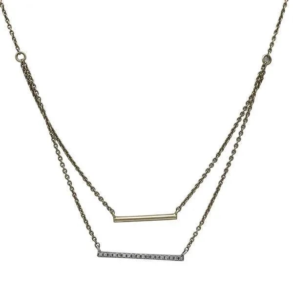 1990s 14k Yellow White Gold Delicate Diamond Bar Layered Necklace - 5