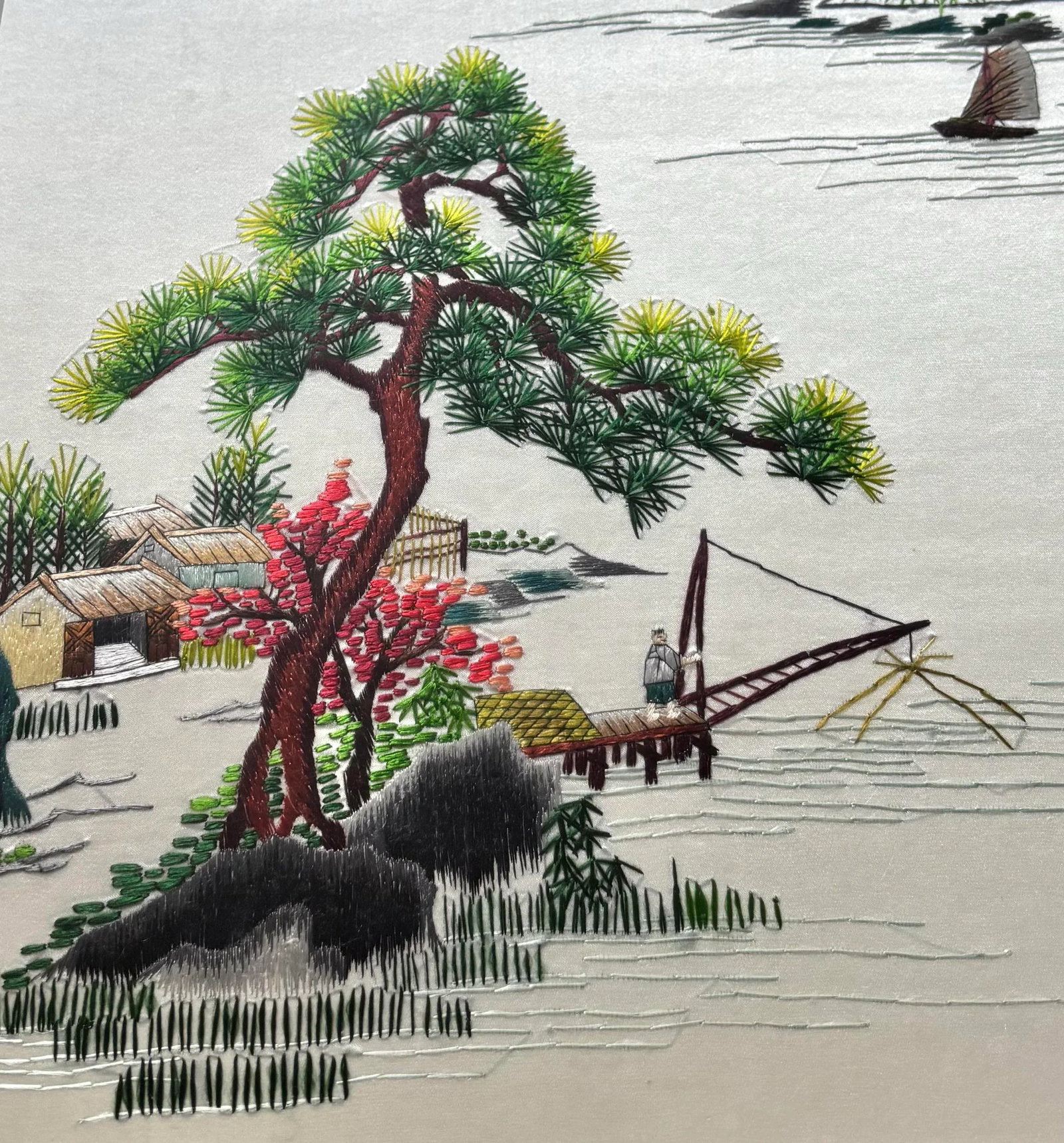 Mid-20th Century Japanese Landscape Silk Embroidery Art, a Pair - 3