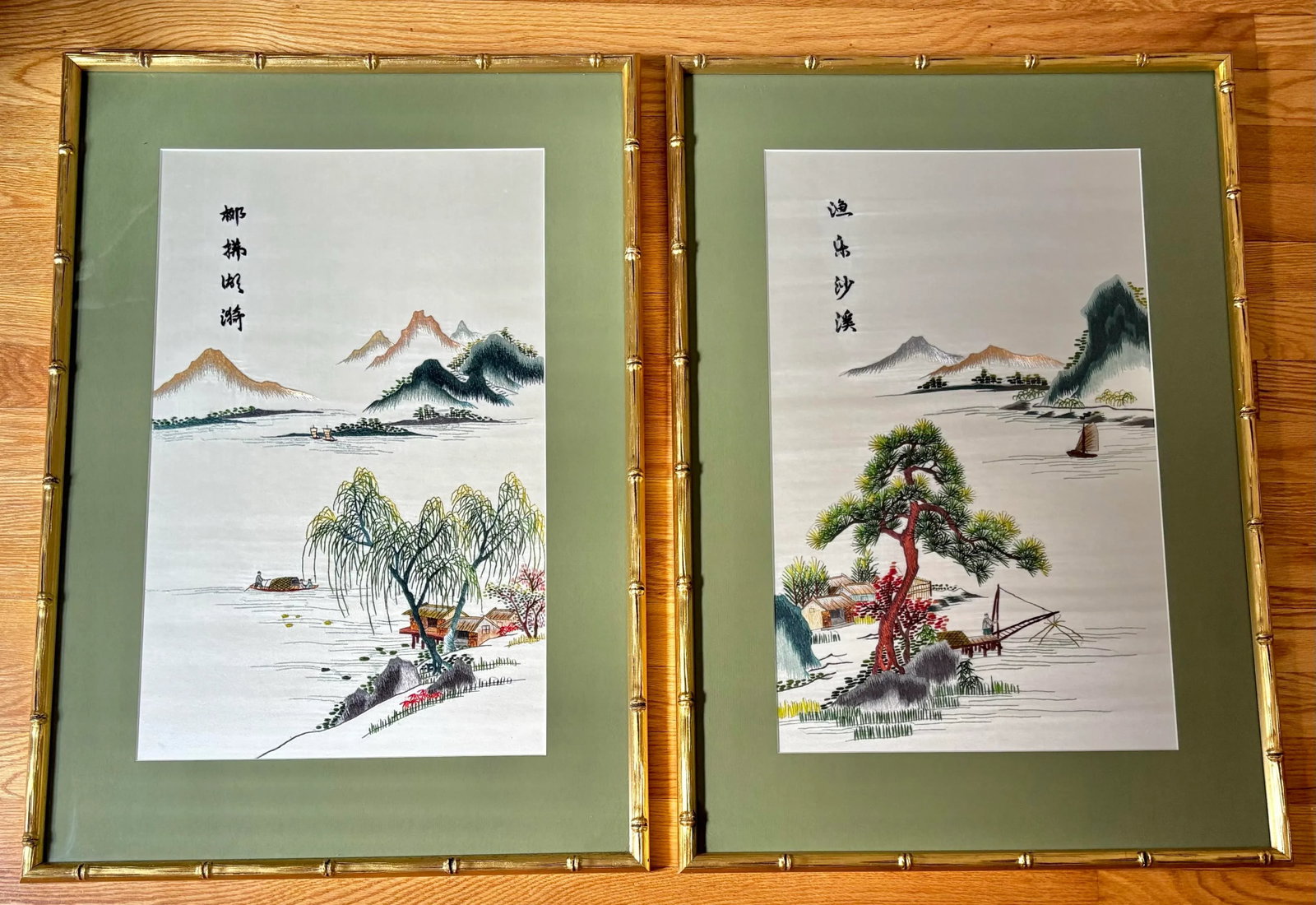 Mid-20th Century Japanese Landscape Silk Embroidery Art, a Pair - 4
