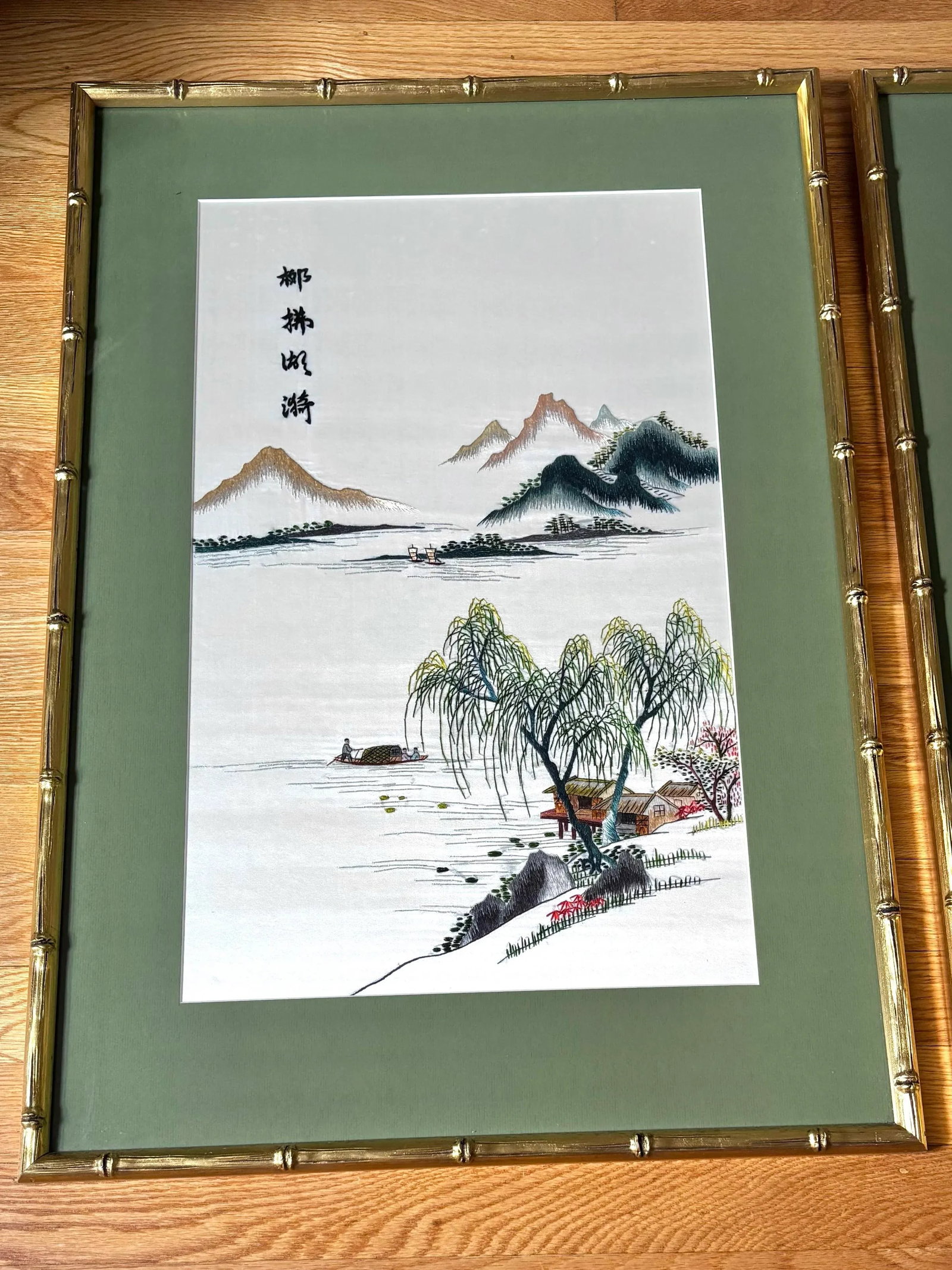Mid-20th Century Japanese Landscape Silk Embroidery Art, a Pair - 5