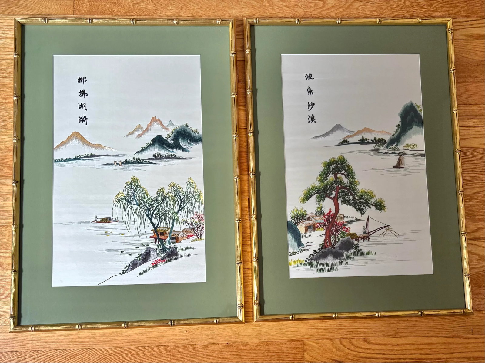 Mid-20th Century Japanese Landscape Silk Embroidery Art, a Pair - 9