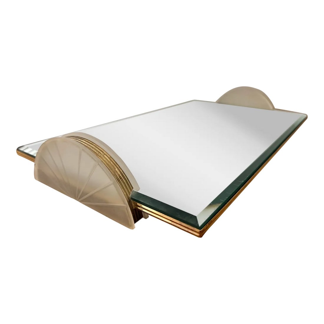 Mid 20th Century Art Deco Brass and Lucite Beveled Mirror Tray (1 of 8)