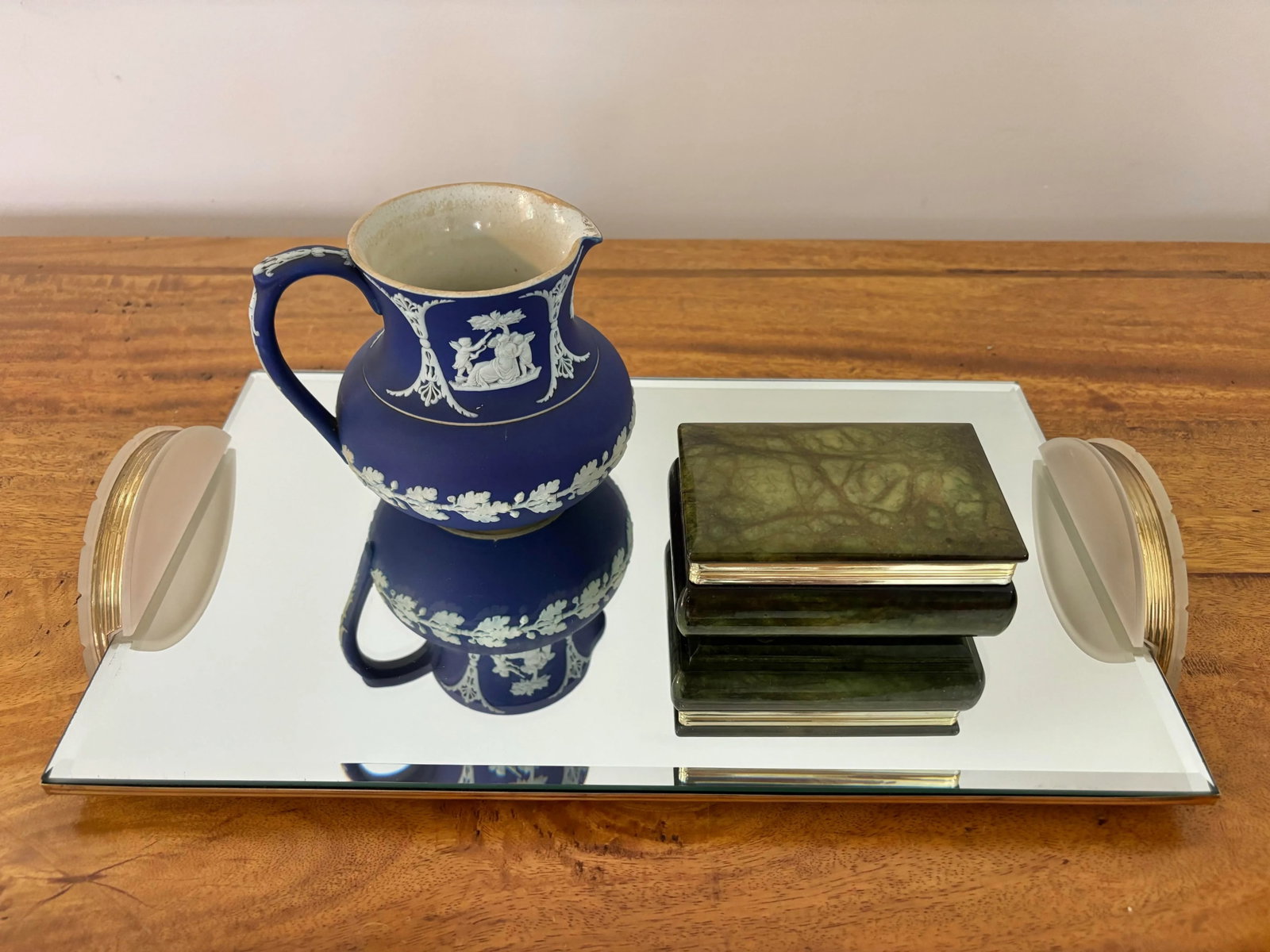 Mid 20th Century Art Deco Brass and Lucite Beveled Mirror Tray - 3