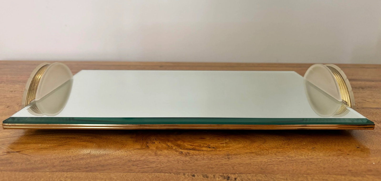 Mid 20th Century Art Deco Brass and Lucite Beveled Mirror Tray - 4