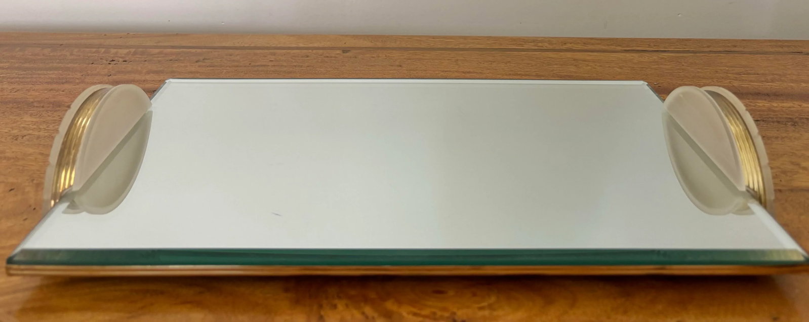 Mid 20th Century Art Deco Brass and Lucite Beveled Mirror Tray - 6