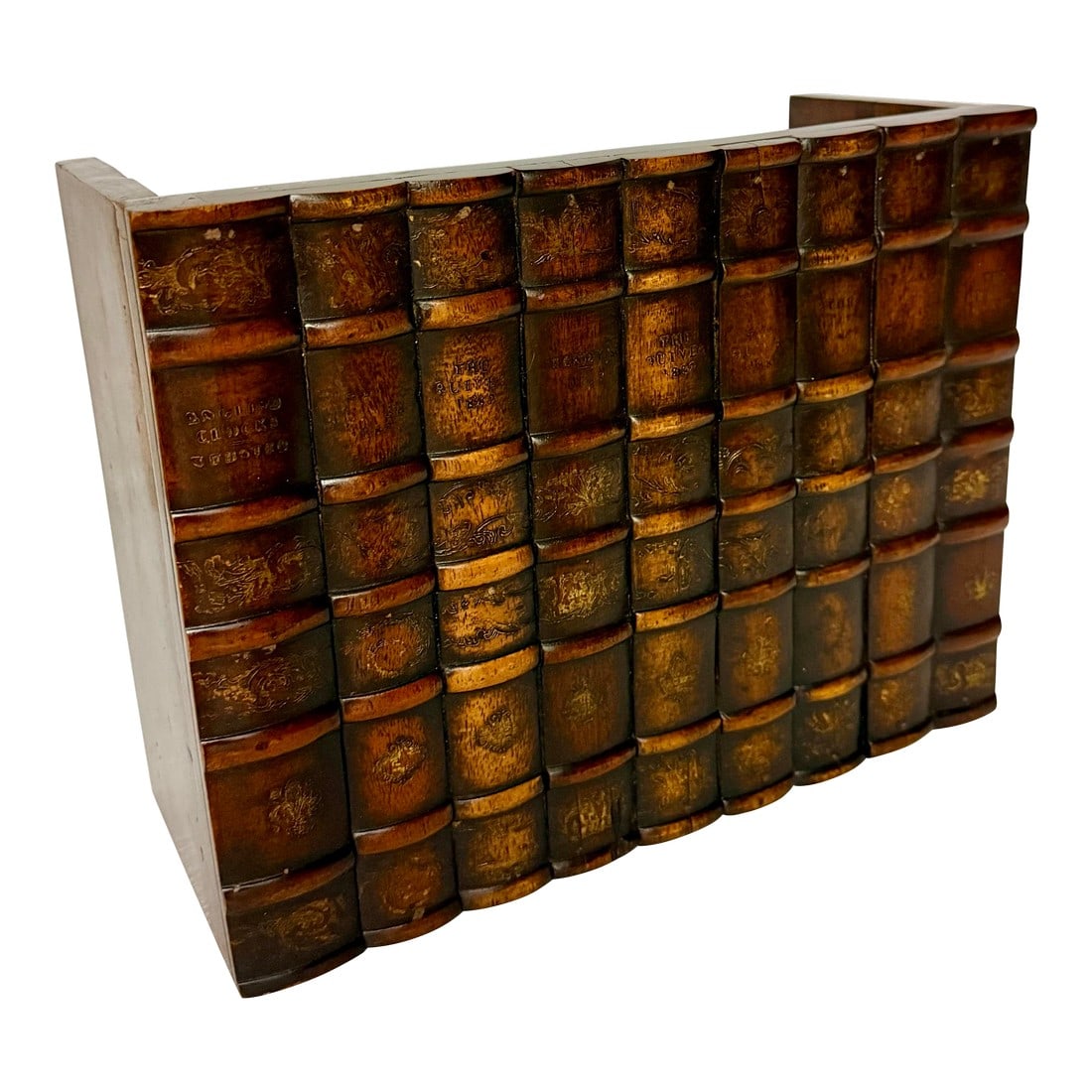 Late 20th Century Theodore Alexander Faux Book Spine Shelf Display by Turtle and Crane - English Lib: This distinguished Turtle and Crane curation is a vintage Theodore Alexander faux book display, a masterful piece of trompe l'oeil designed to elevate any bookcase. Crafted to mimic a row of antique