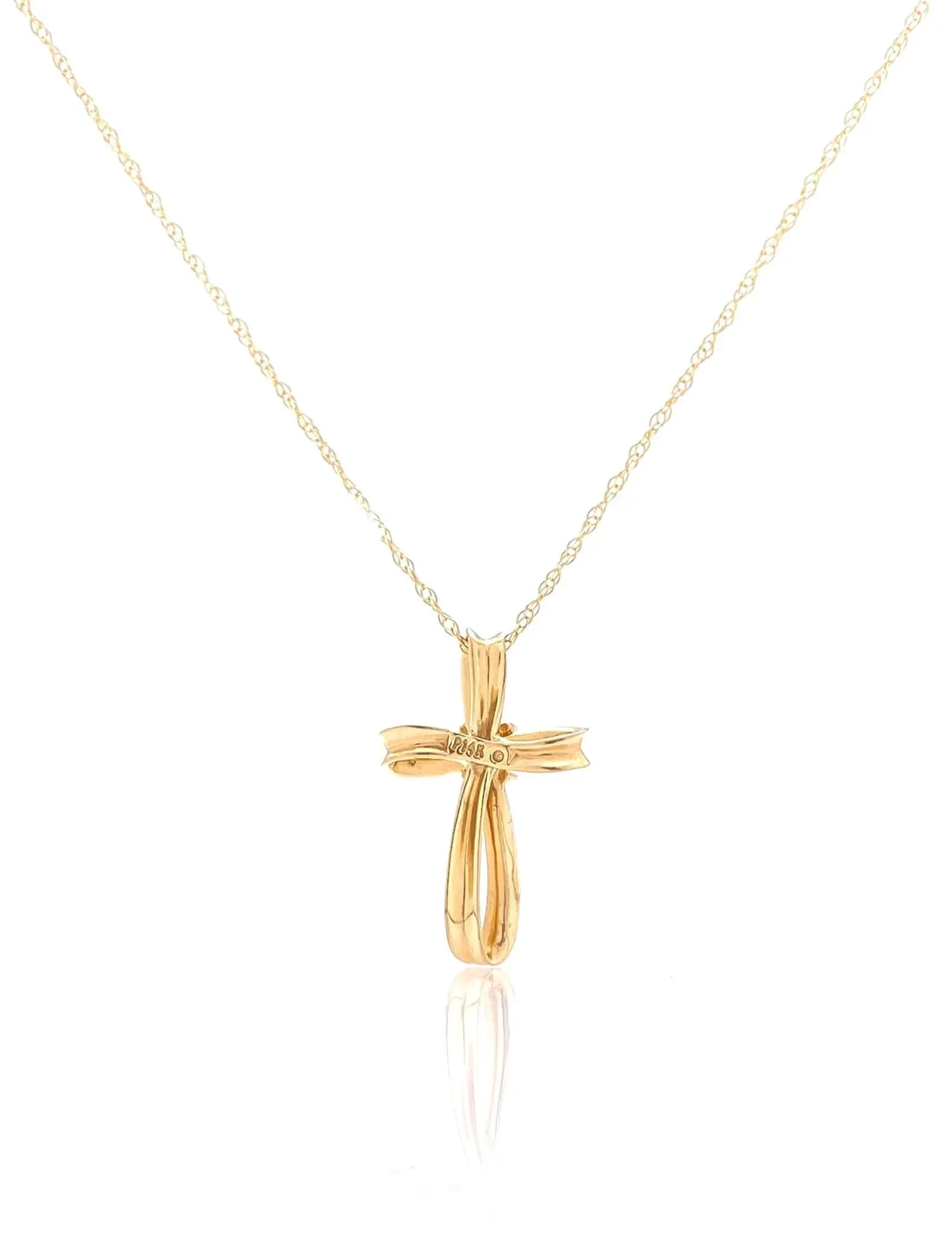 14k Yellow Gold Aquamarine Cross Pendant Necklace - 3