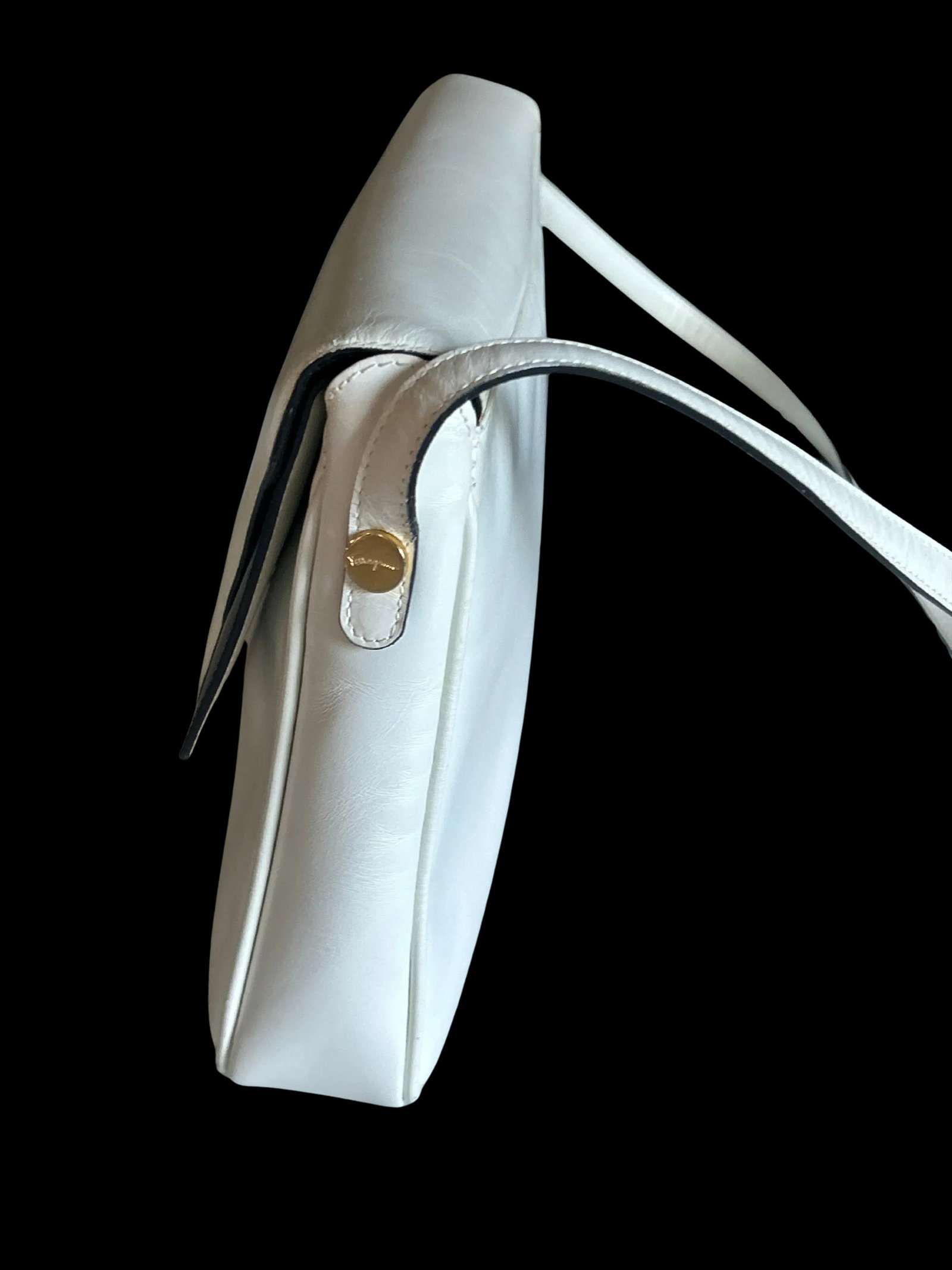 Authentic Vintage Salvatore Ferragamo Leather Handbag in White and Black Patent Leather Envelope - 8