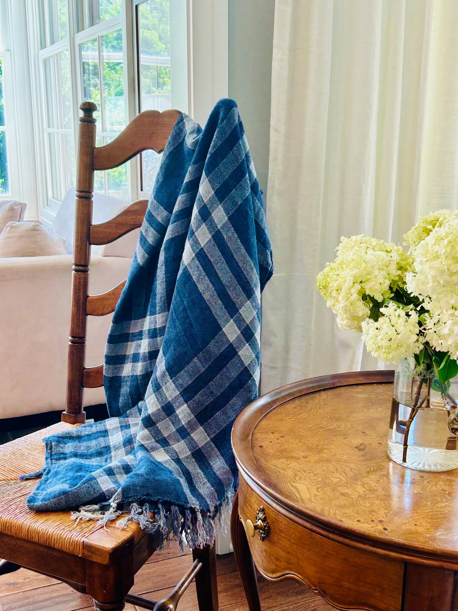 Bunny Williams for Pine Cone Hill 100% Linen Plaid Navy White Throw ââ‚¬Å - 13