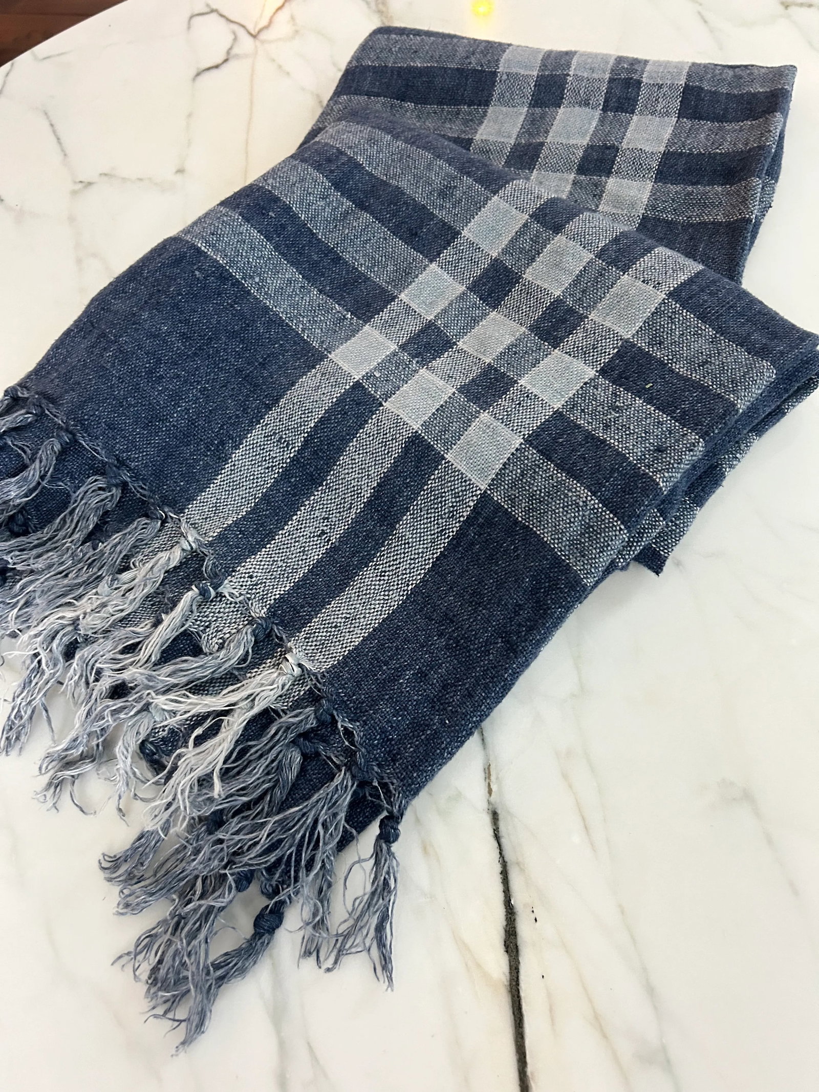 Bunny Williams for Pine Cone Hill 100% Linen Plaid Navy White Throw ââ‚¬Å - 5