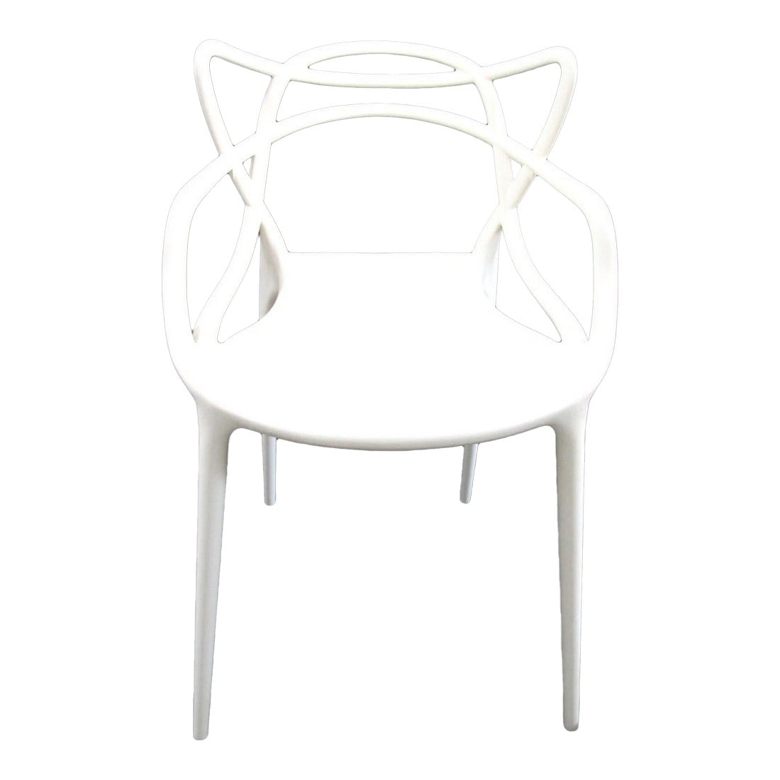 Mid-Century Modern White Technopolymer Chair Attributed to Philippe Starck for Kartell: The Mid-Century Modern Kartell Masters White Technopolymer Thermoplastic Chair is a stylish and versatile piece of furniture that can be used both indoors and outdoors. With a sleek white finish and