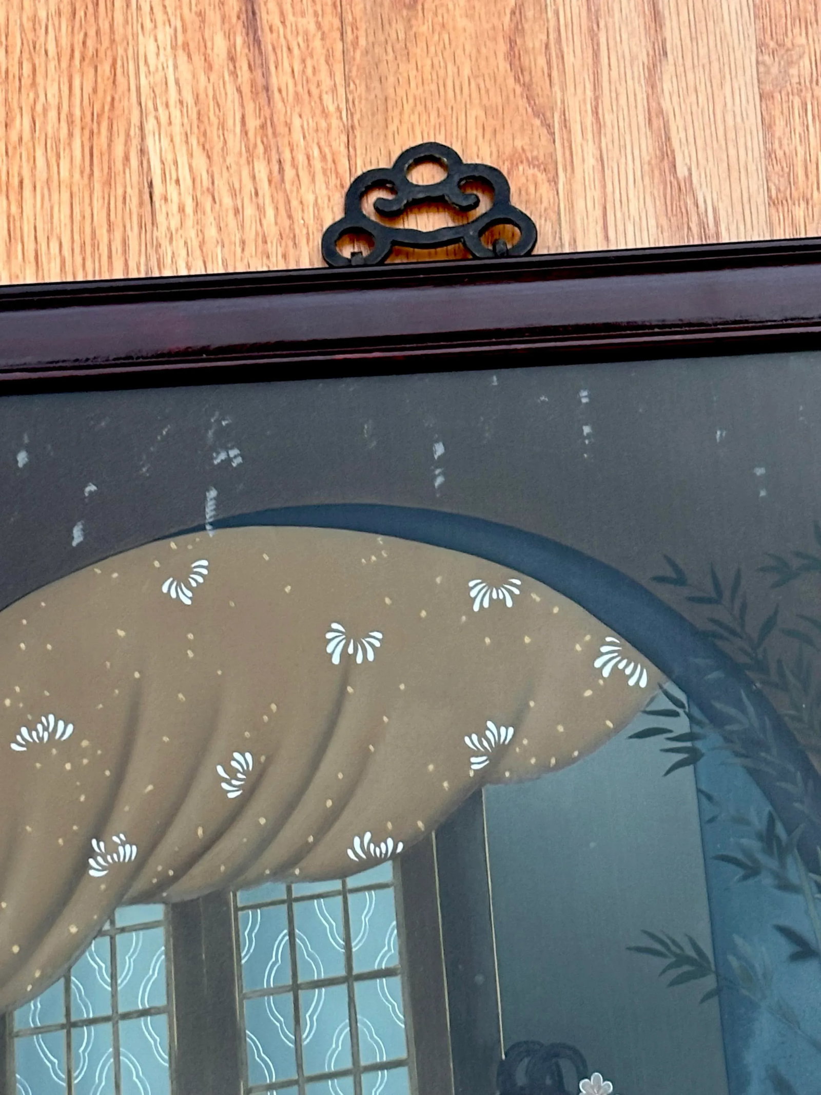 Antique Chinese Reverse Painting on Glass of Ladies Through Window - 6