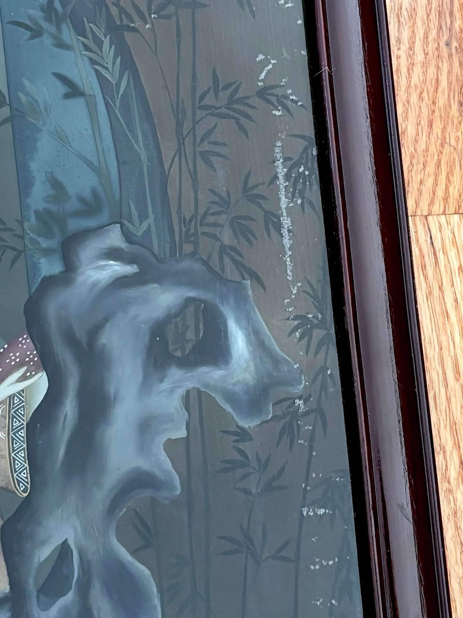 Antique Chinese Reverse Painting on Glass of Ladies Through Window - 8